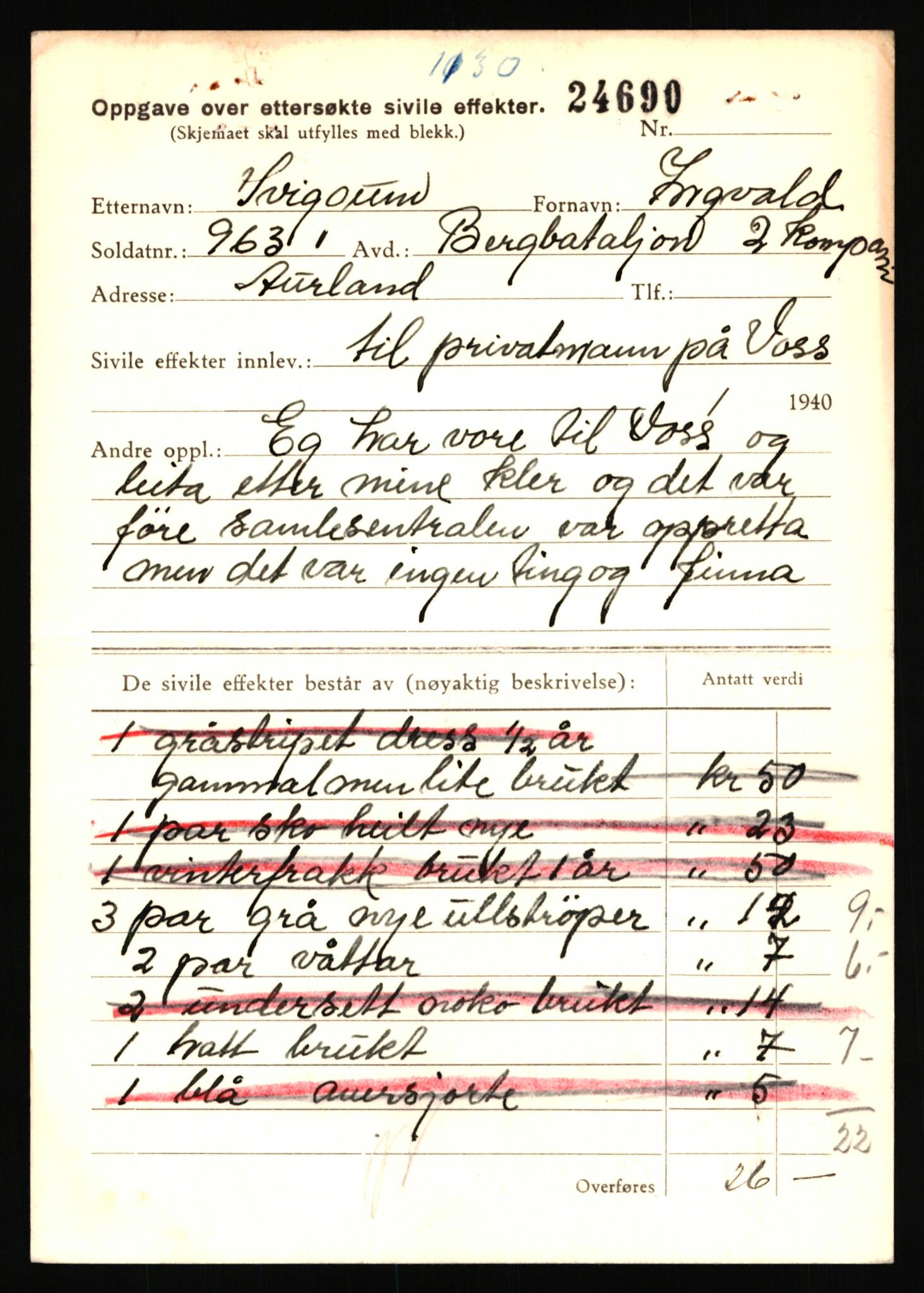 Justisdepartementet, Oppgjørsavdelingen, AV/RA-S-1056/G/Gb/L0082: Oppgaver over ettersøkte sivile effekter: Sviggum - Sørensen, G., 1940-1942