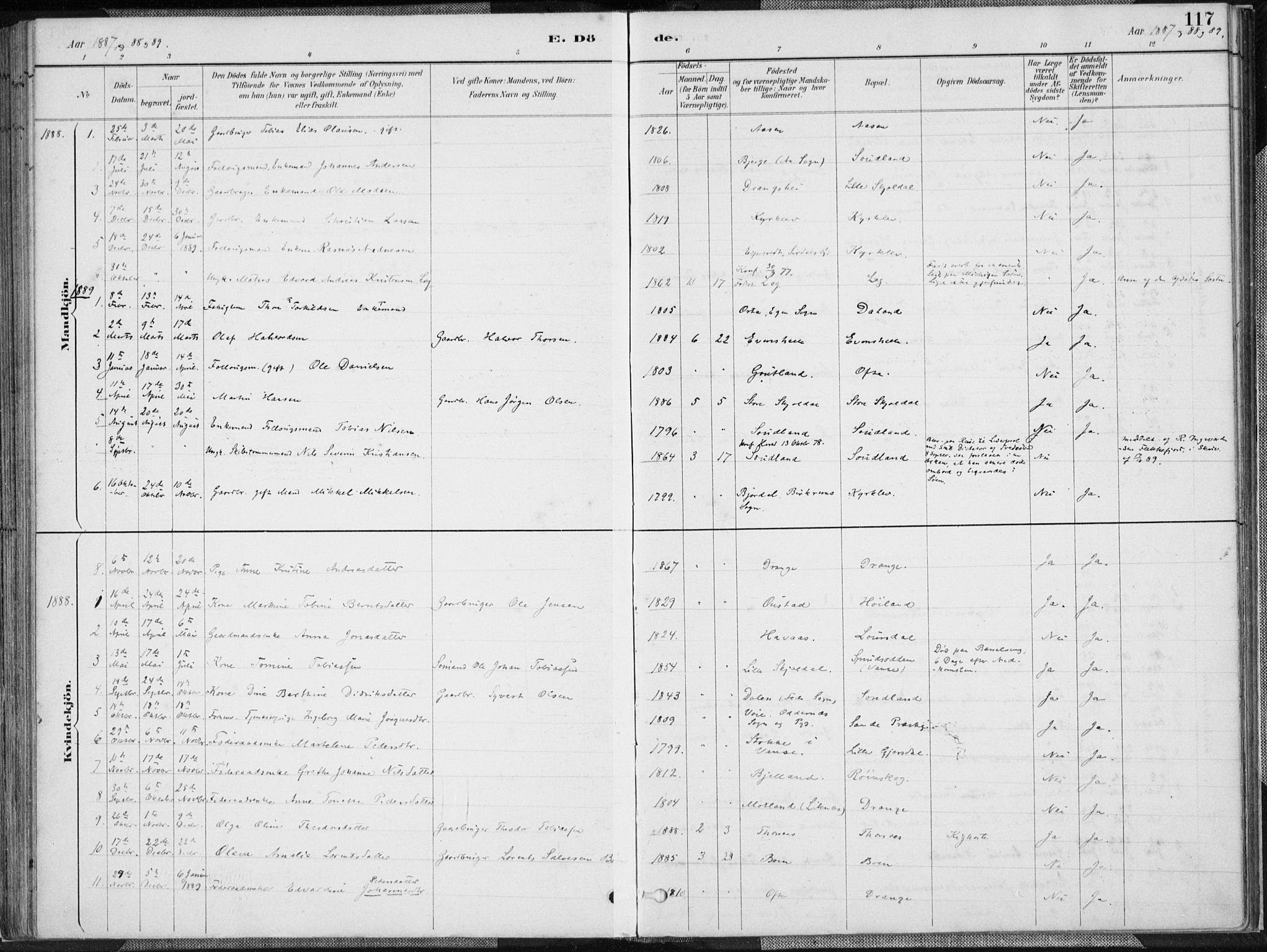 Herad sokneprestkontor, SAK/1111-0018/F/Fa/Faa/L0006: Parish register (official) no. A 6, 1887-1907, p. 117