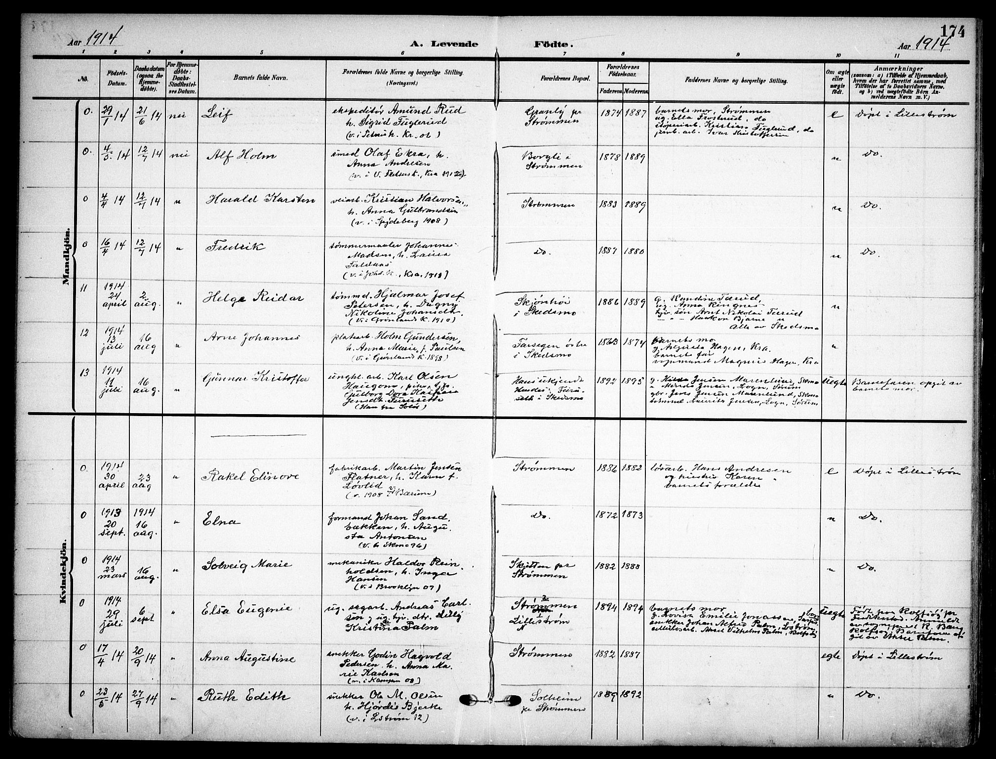 Skedsmo prestekontor Kirkebøker, AV/SAO-A-10033a/F/Fa/L0015: Parish register (official) no. I 15, 1902-1917, p. 174