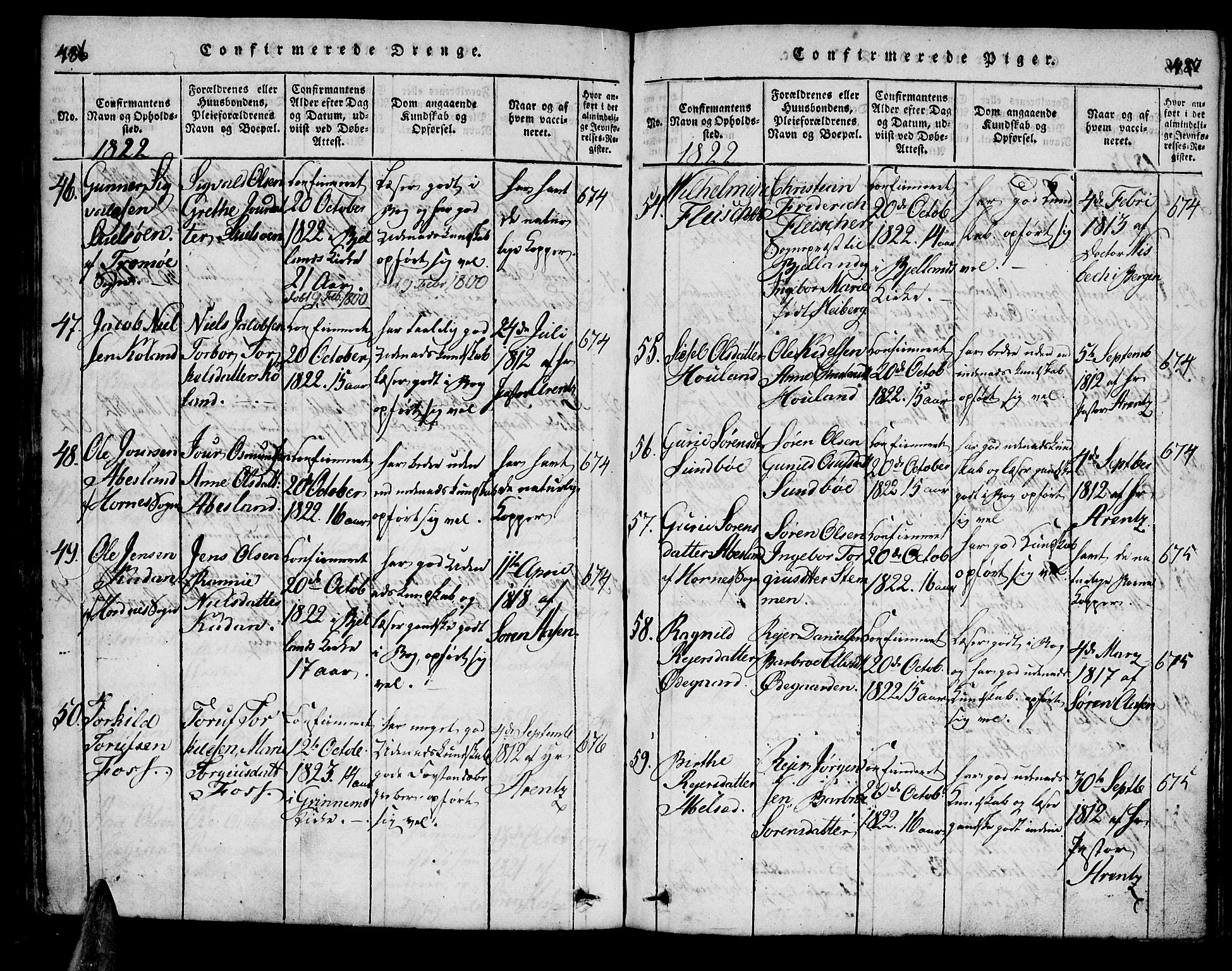 Bjelland sokneprestkontor, SAK/1111-0005/F/Fa/Faa/L0002: Parish register (official) no. A 2, 1816-1866, p. 486-487