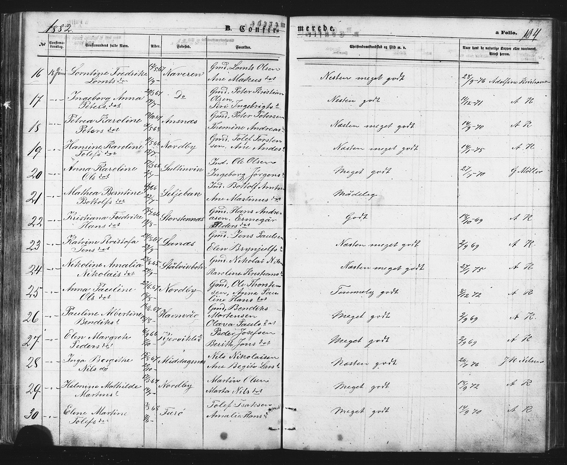 Balsfjord sokneprestembete, SATØ/S-1303/G/Ga/L0002klokker: Parish register (copy) no. 2, 1870-1886, p. 104