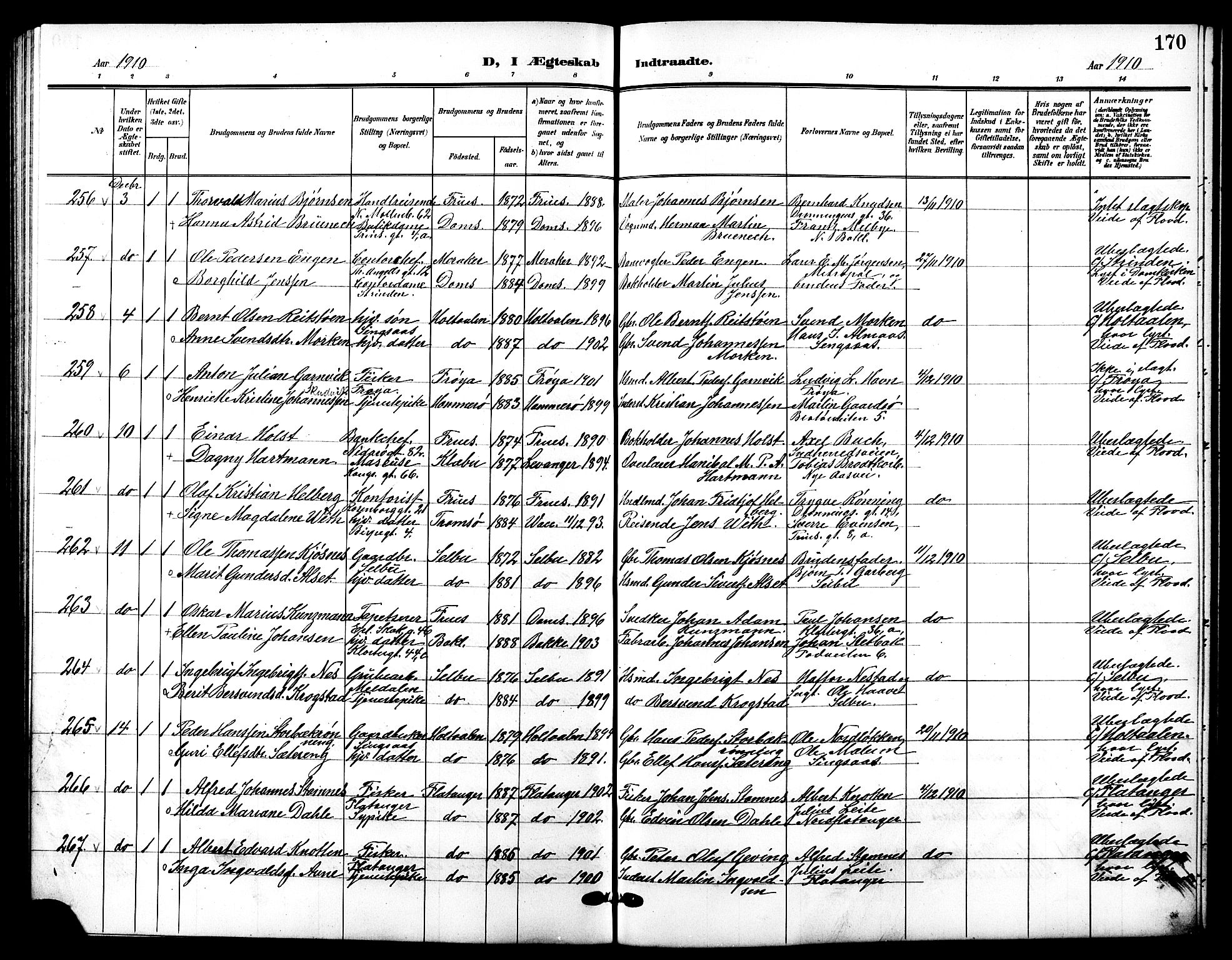 Ministerialprotokoller, klokkerbøker og fødselsregistre - Sør-Trøndelag, SAT/A-1456/601/L0095: Parish register (copy) no. 601C13, 1902-1911, p. 170