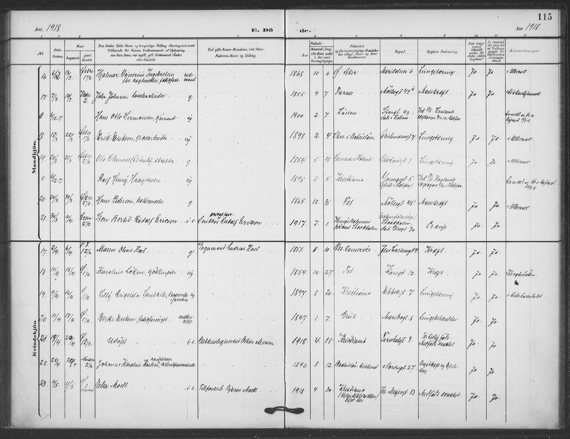 Jakob prestekontor Kirkebøker, SAO/A-10850/F/Fa/L0011: Parish register (official) no. 11, 1906-1920, p. 115