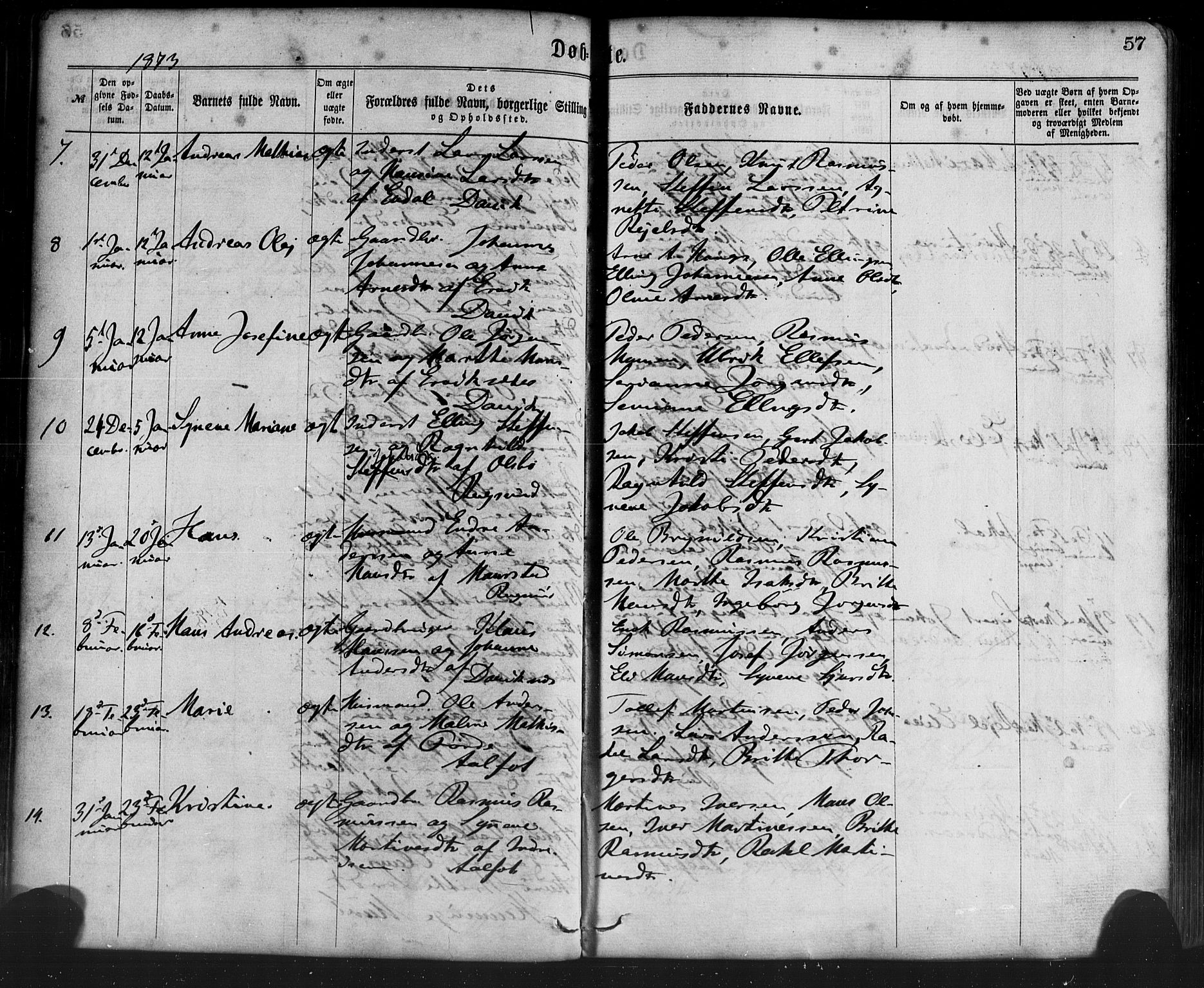 Davik sokneprestembete, AV/SAB-A-79701/H/Haa/Haaa/L0006: Parish register (official) no. A 6, 1867-1881, p. 57