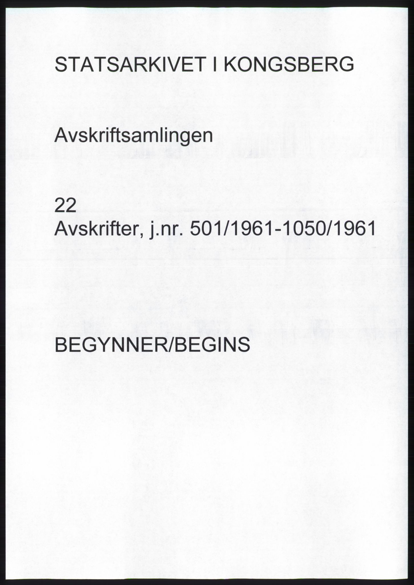 Statsarkivet i Kongsberg, AV/SAKO-A-0001, 1961, p. 1