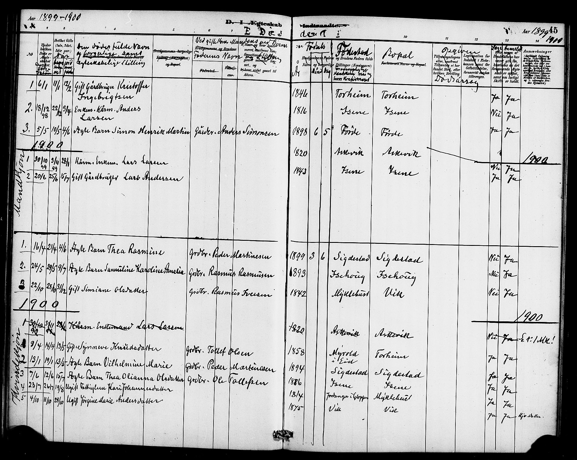 Davik sokneprestembete, SAB/A-79701/H/Haa/Haae/L0001: Parish register (official) no. E 1, 1882-1900, p. 45