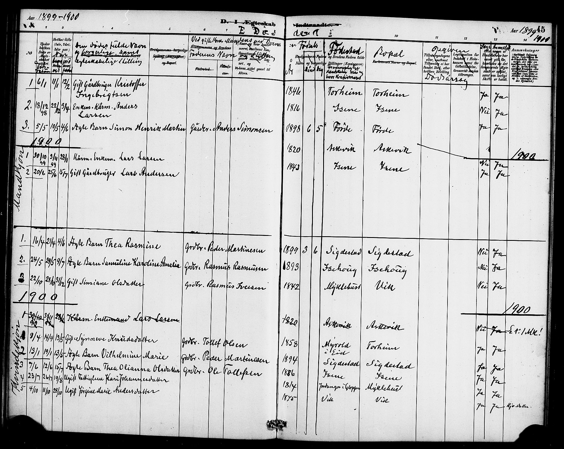 Davik sokneprestembete, AV/SAB-A-79701/H/Haa/Haae/L0001: Parish register (official) no. E 1, 1882-1900, p. 45