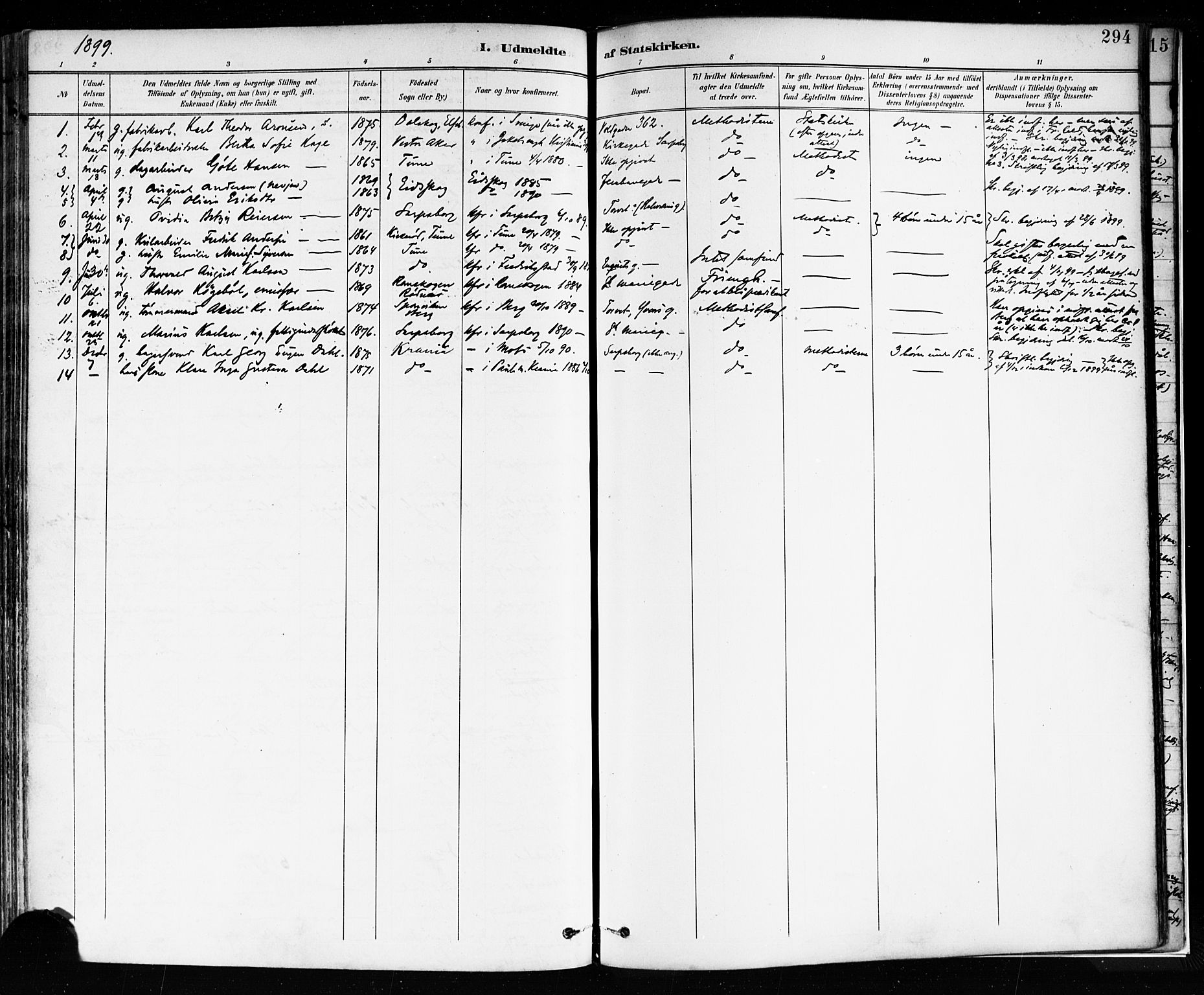 Sarpsborg prestekontor Kirkebøker, SAO/A-2006/F/Fa/L0004: Parish register (official) no. 4, 1892-1899, p. 294