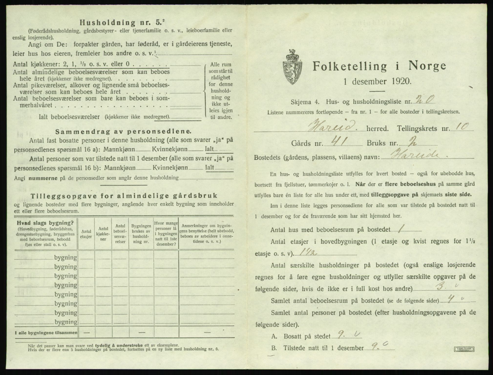 SAT, 1920 census for Hareid, 1920, p. 519