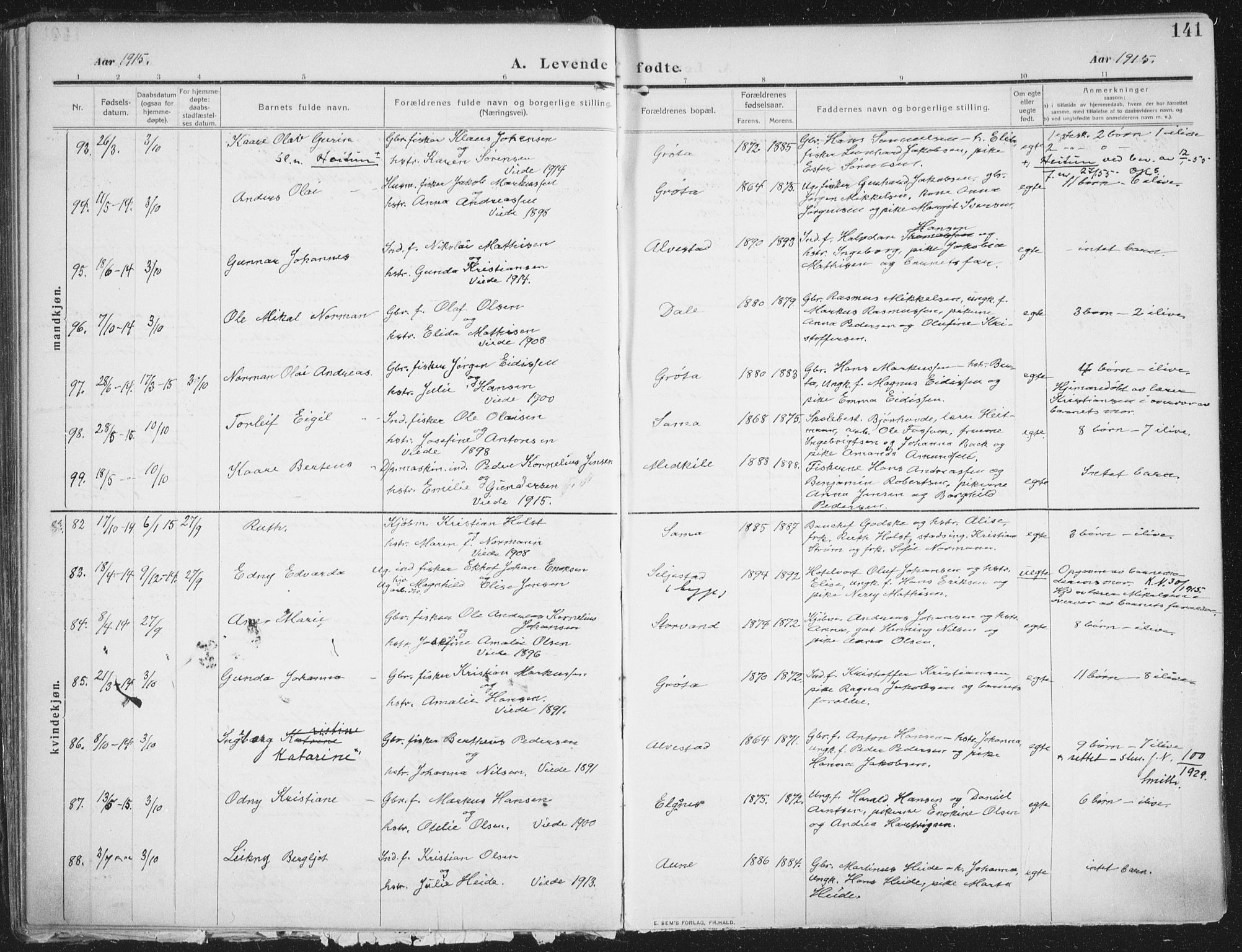 Trondenes sokneprestkontor, SATØ/S-1319/H/Ha/L0018kirke: Parish register (official) no. 18, 1909-1918, p. 141