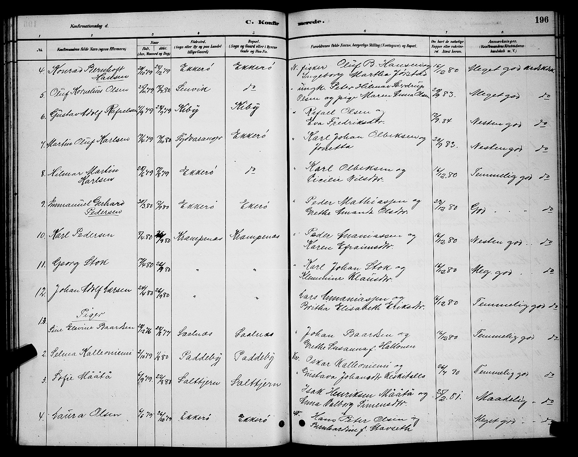 Vadsø sokneprestkontor, SATØ/S-1325/H/Hb/L0003klokker: Parish register (copy) no. 3, 1881-1901, p. 196