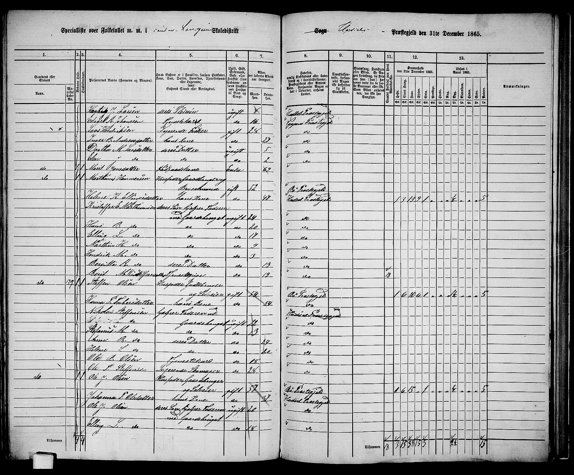 RA, 1865 census for Hadsel, 1865, p. 152