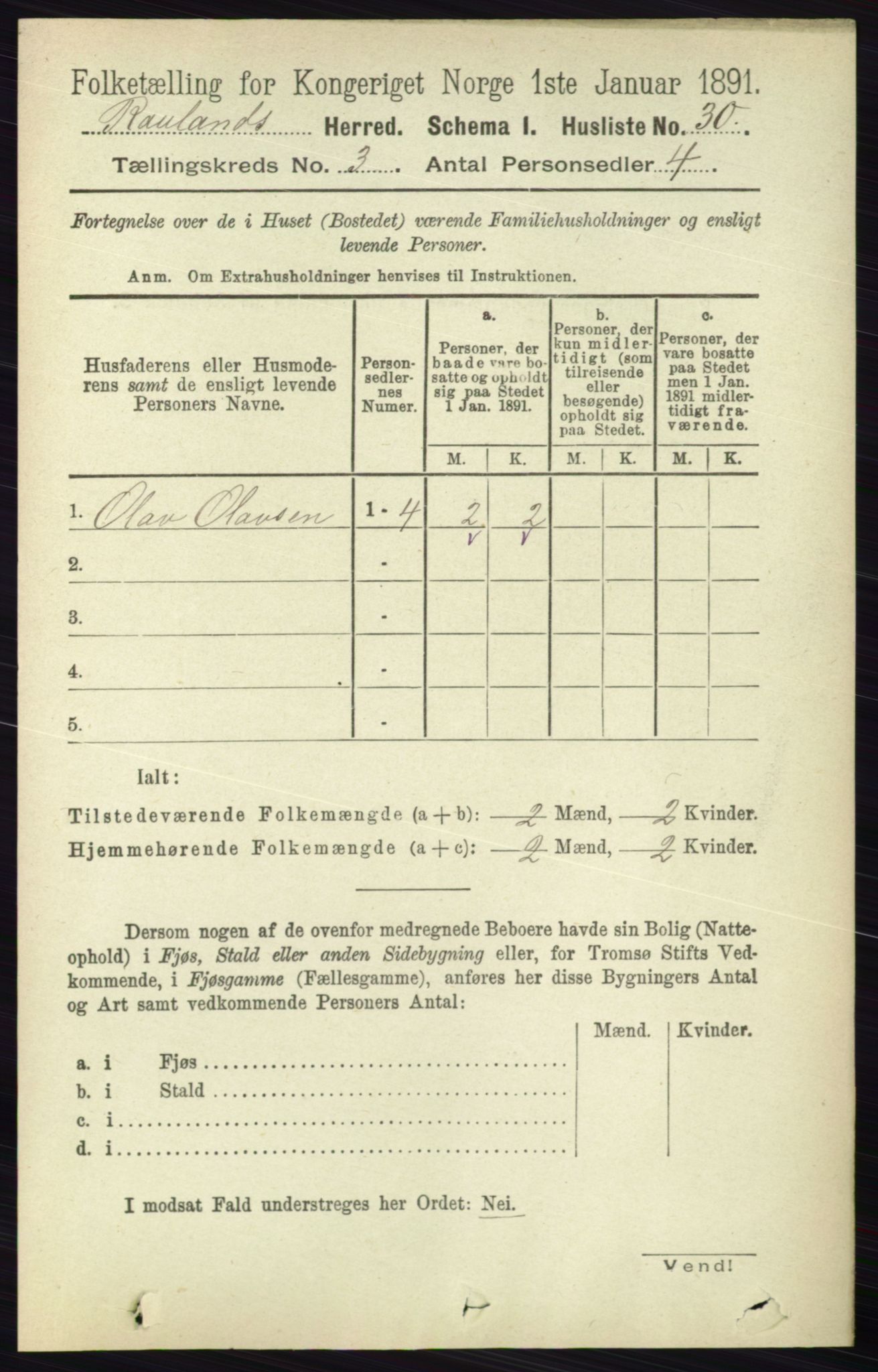 RA, 1891 census for 0835 Rauland, 1891, p. 766