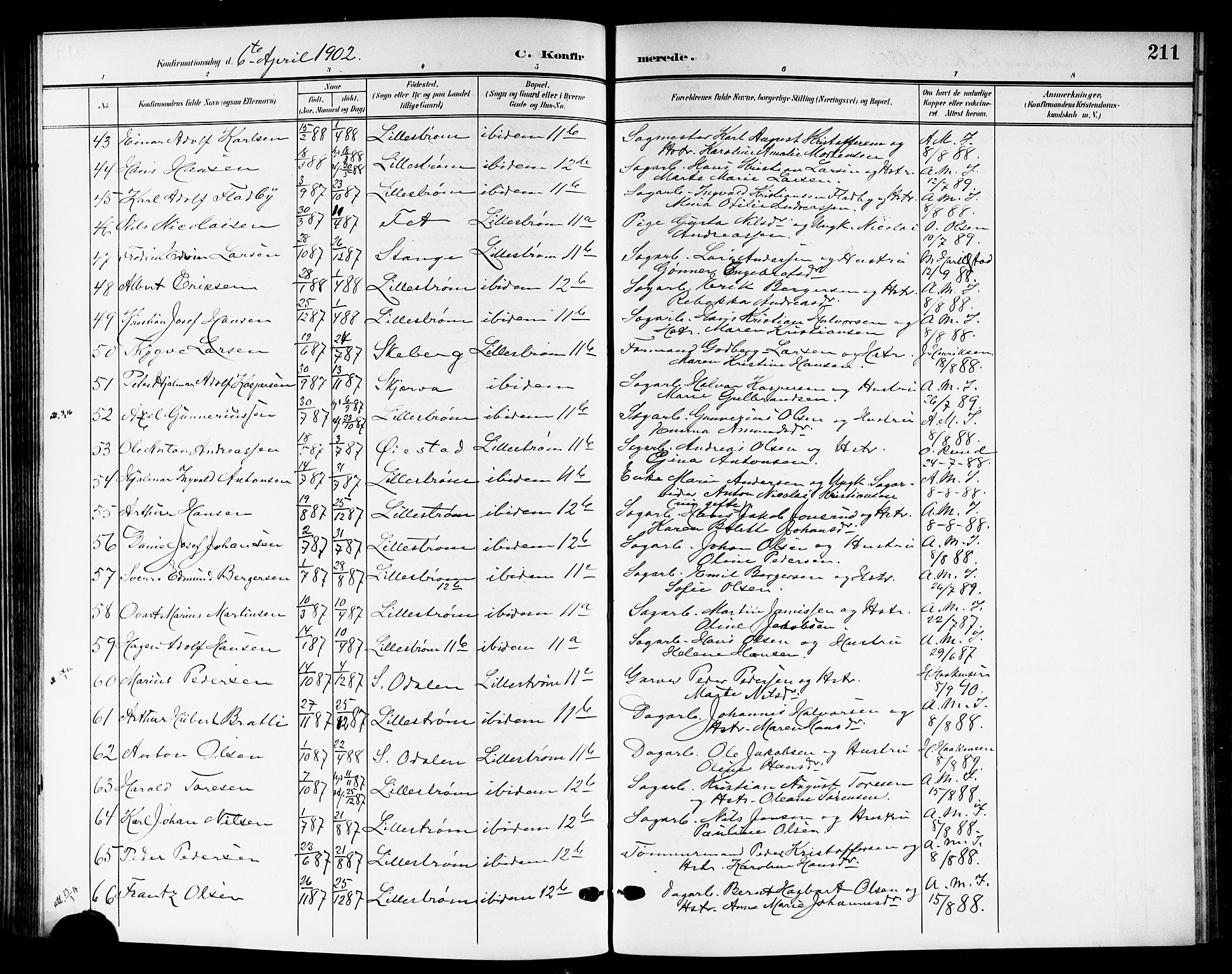 Skedsmo prestekontor Kirkebøker, AV/SAO-A-10033a/G/Ga/L0005b: Parish register (copy) no. I 5B, 1902-1911, p. 211