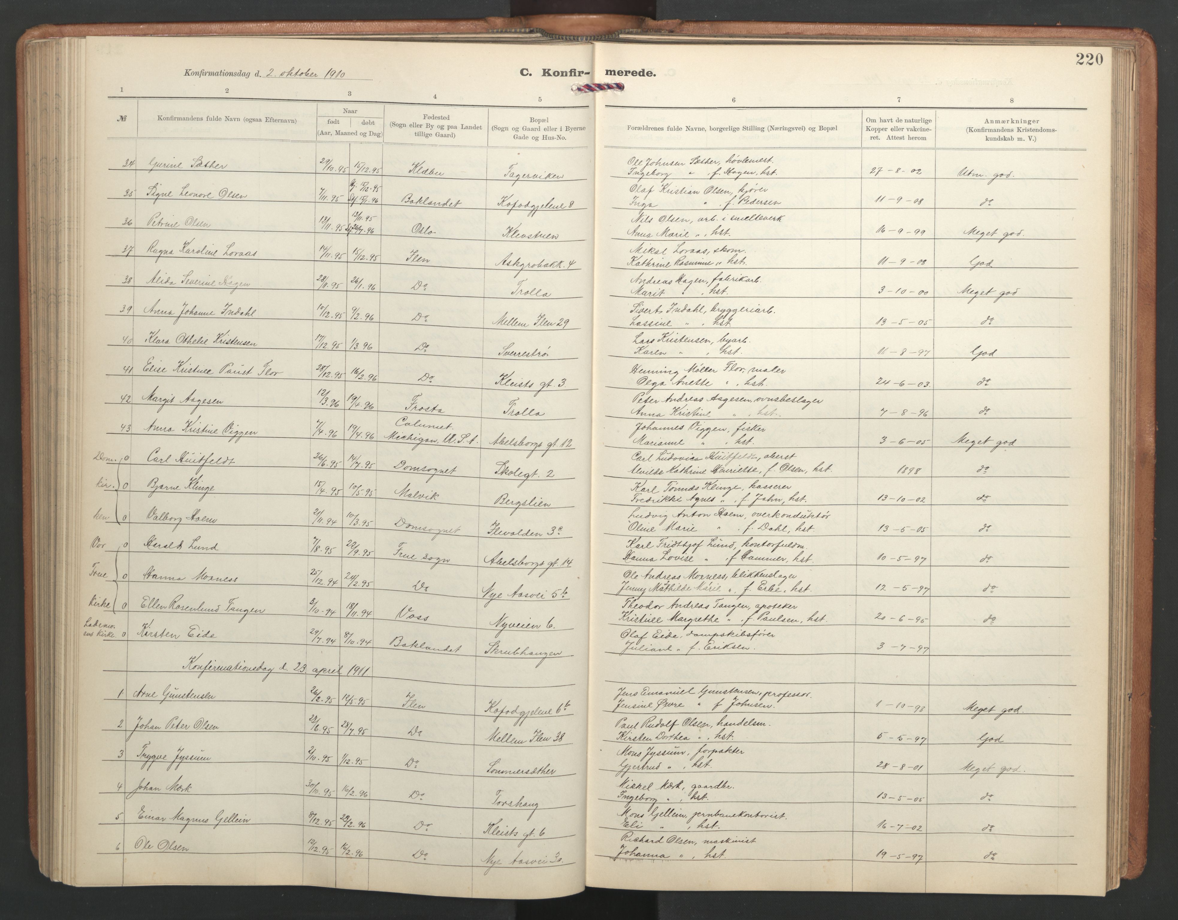 Ministerialprotokoller, klokkerbøker og fødselsregistre - Sør-Trøndelag, SAT/A-1456/603/L0173: Parish register (copy) no. 603C01, 1907-1962, p. 220