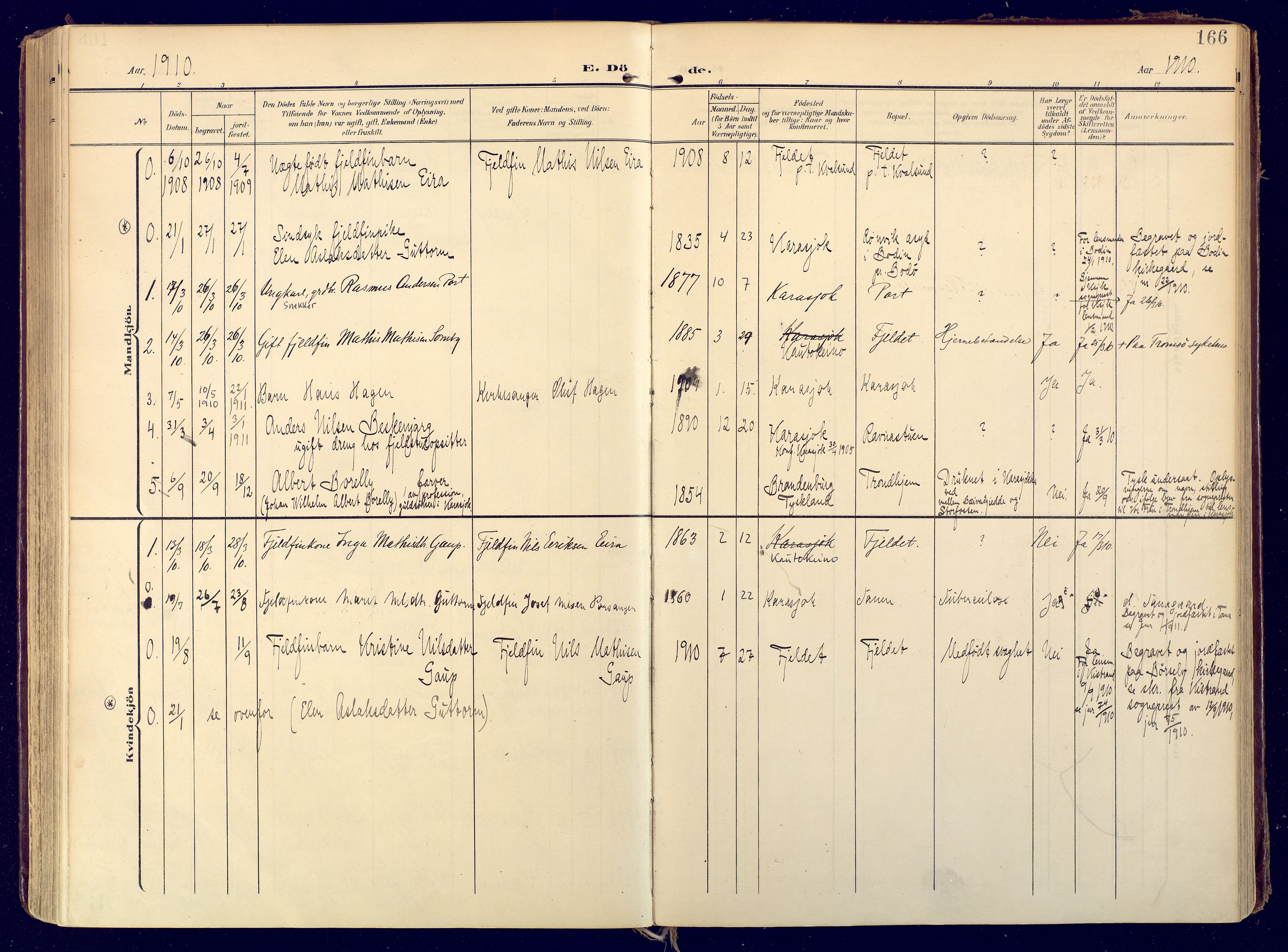 Karasjok sokneprestkontor, SATØ/S-1352/H/Ha: Parish register (official) no. 3, 1907-1926, p. 166