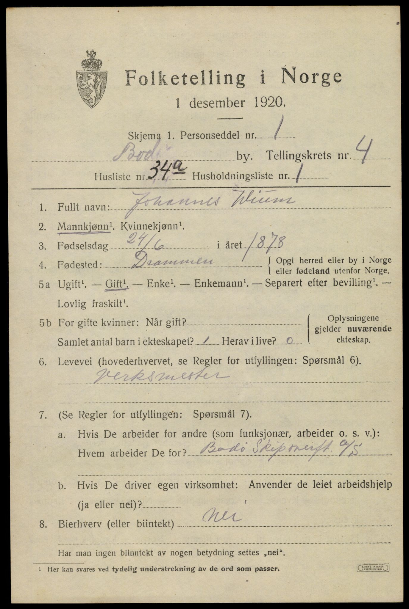 SAT, 1920 census for Bodø, 1920, p. 7927