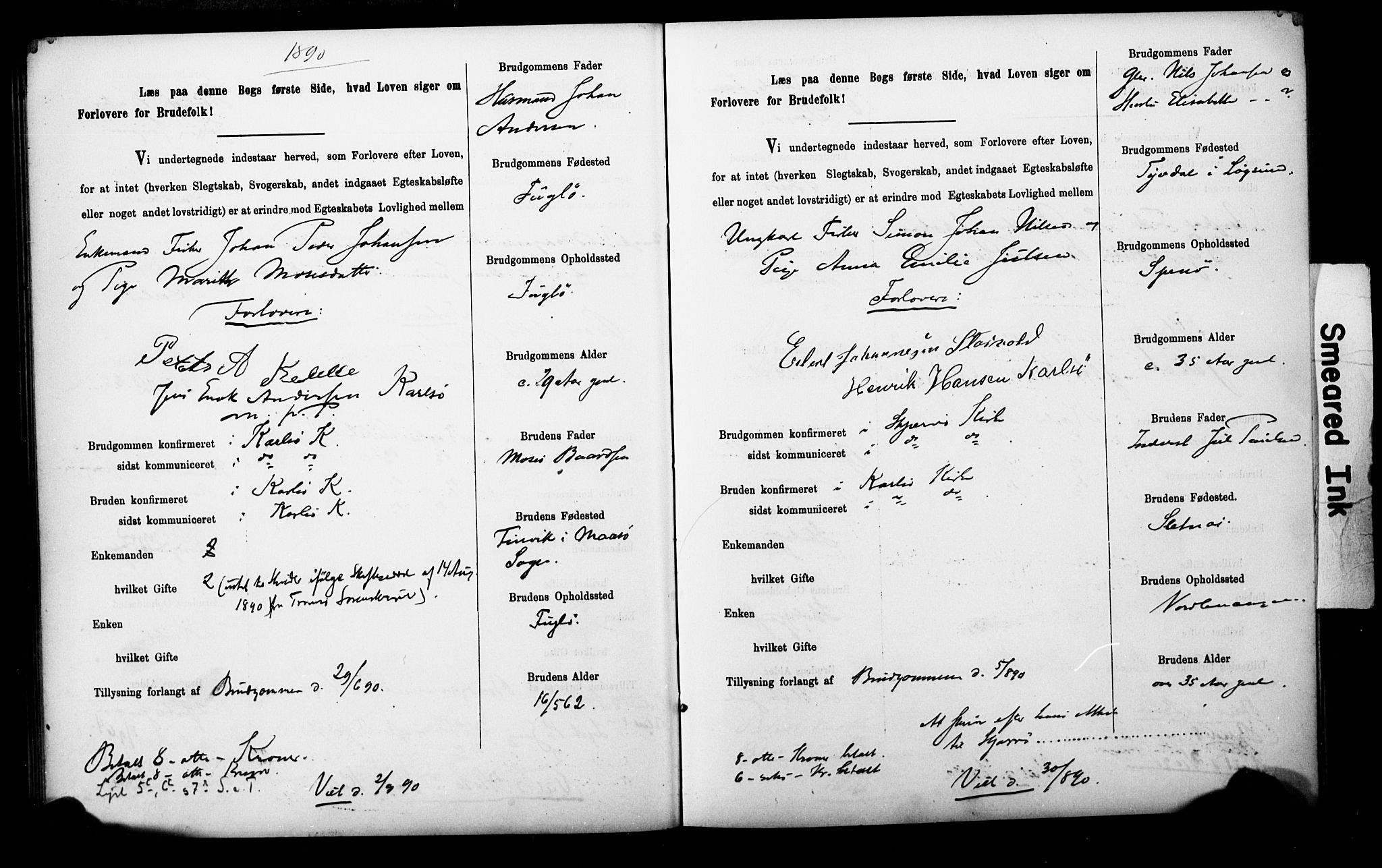 Uten arkivreferanse**, SAT/-: Banns register no. 1 /1 (Trøgstad), 1886-1891