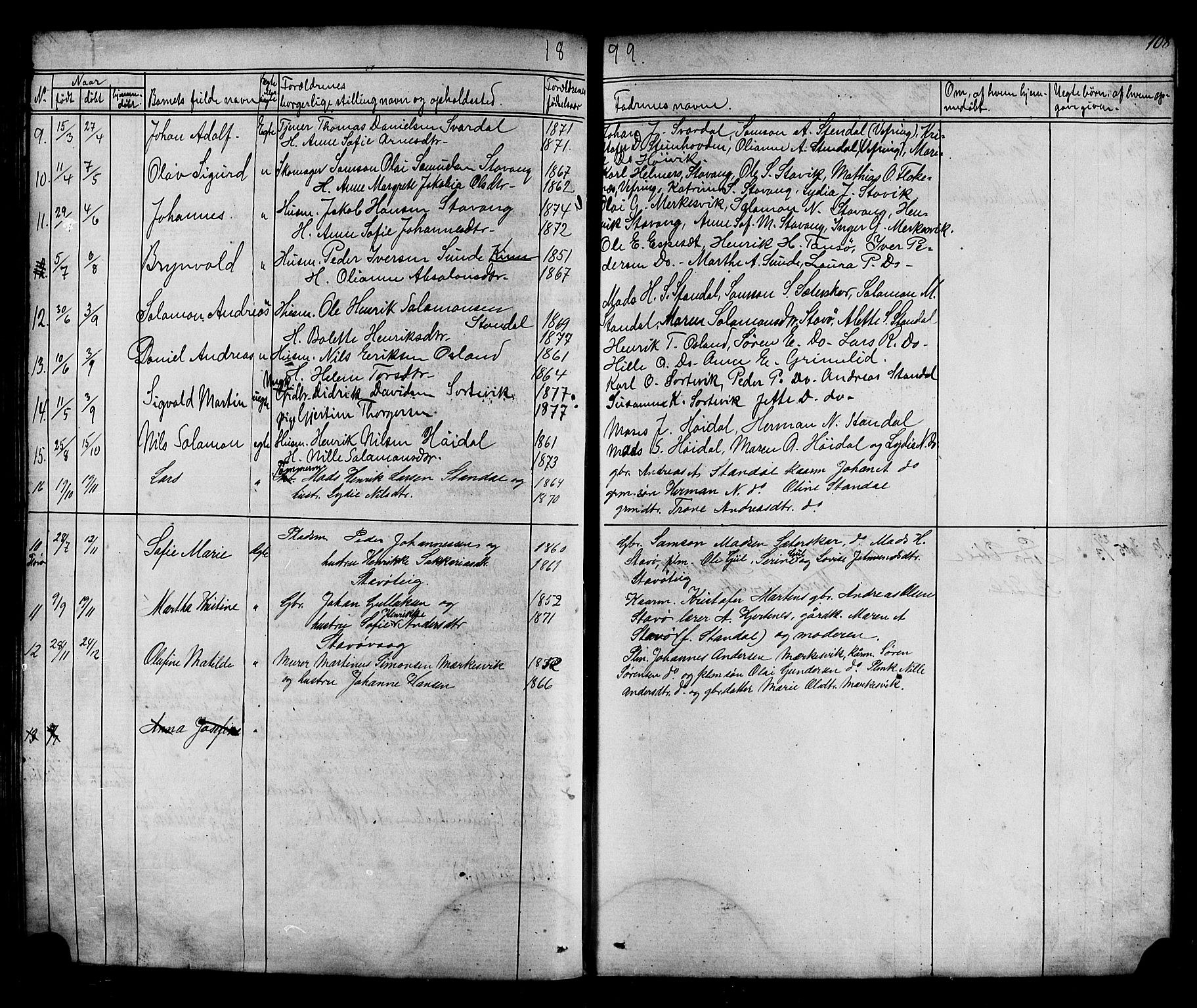 Kinn sokneprestembete, AV/SAB-A-80801/H/Hab/Habc/L0002: Parish register (copy) no. C 2, 1869-1918, p. 108