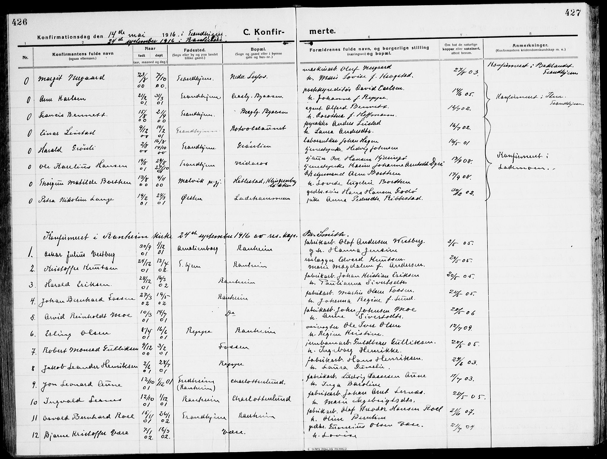 Ministerialprotokoller, klokkerbøker og fødselsregistre - Sør-Trøndelag, SAT/A-1456/607/L0321: Parish register (official) no. 607A05, 1916-1935, p. 426-427