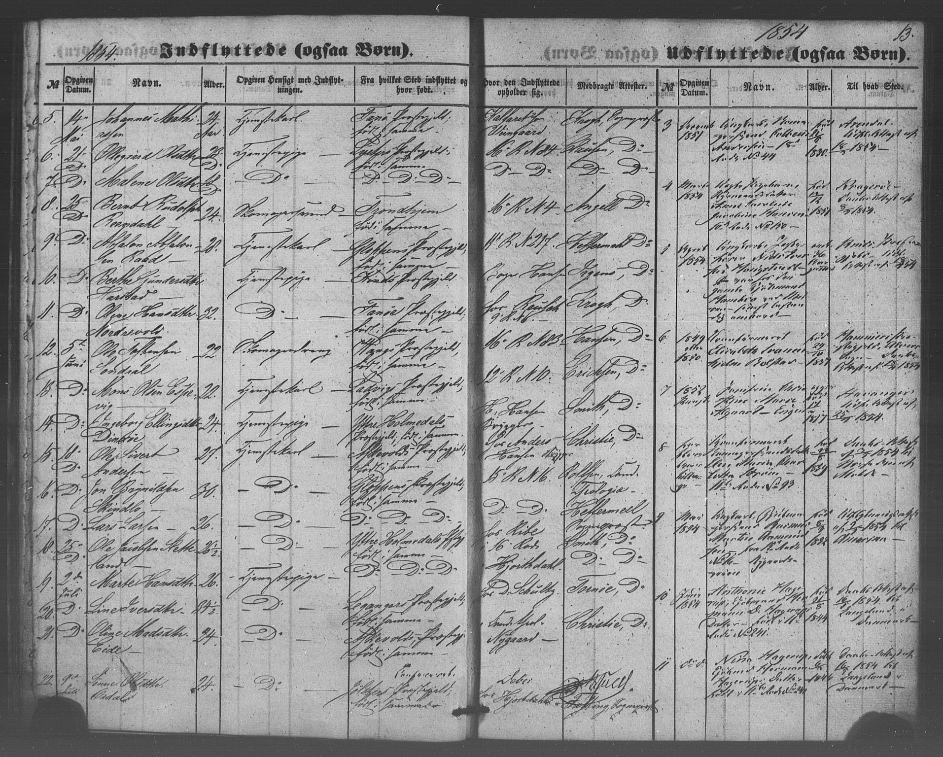 Domkirken sokneprestembete, AV/SAB-A-74801/H/Haa/L0047: Parish register (official) no. F 2, 1852-1868, p. 13