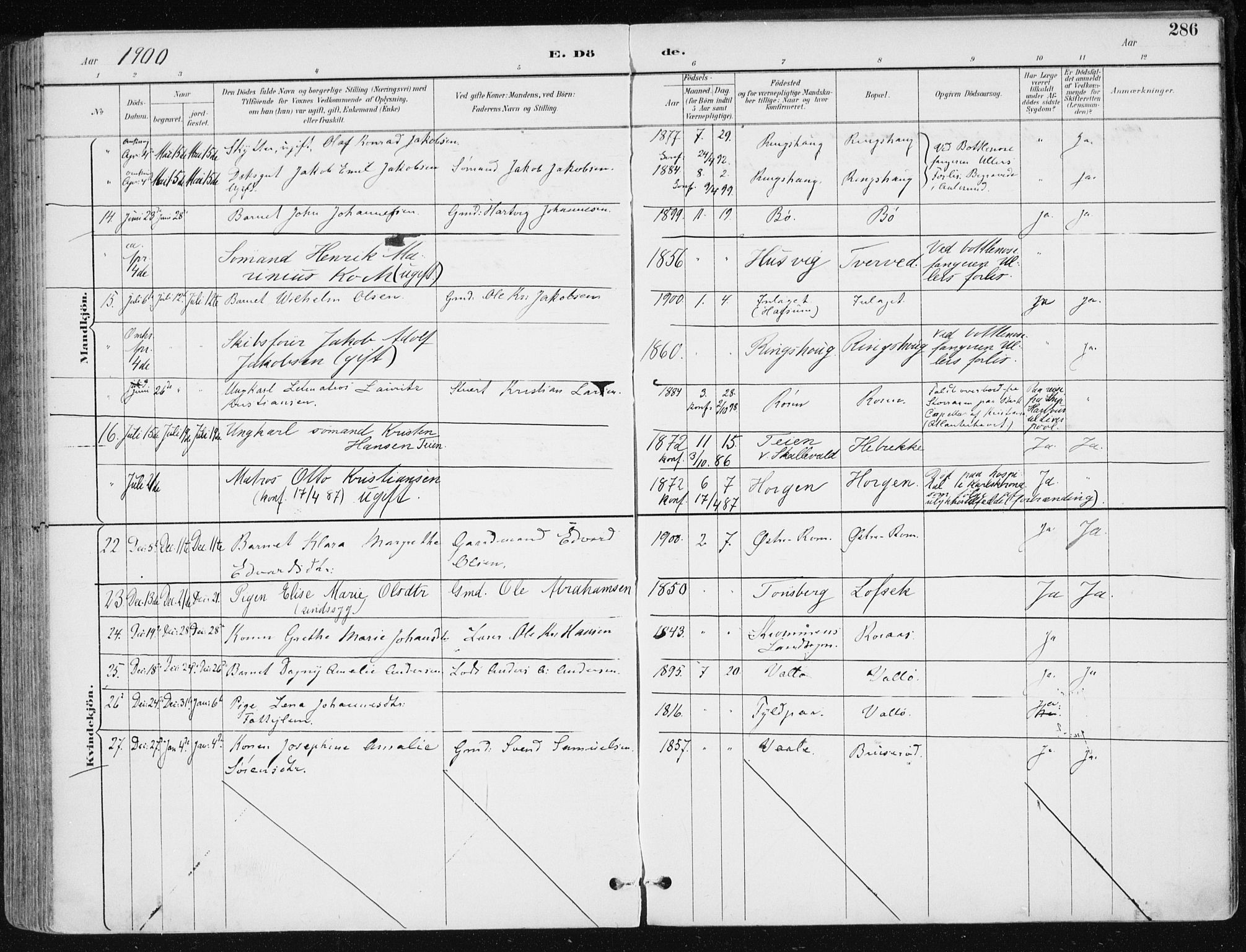 Sem kirkebøker, AV/SAKO-A-5/F/Fb/L0005: Parish register (official) no. II 5, 1892-1904, p. 286