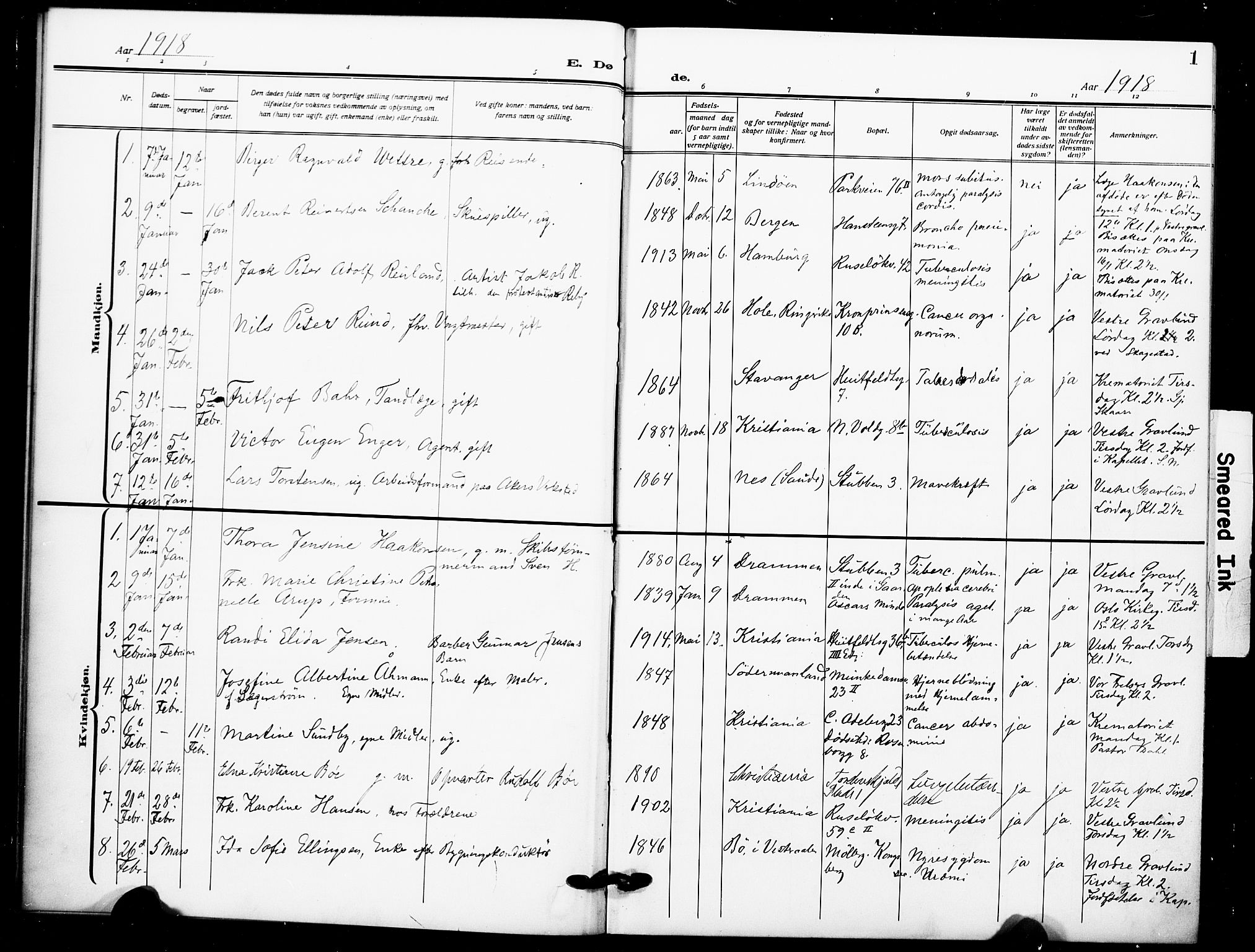 Johannes prestekontor Kirkebøker, SAO/A-10852/F/Fa/L0012: Parish register (official) no. 12, 1918-1930, p. 1