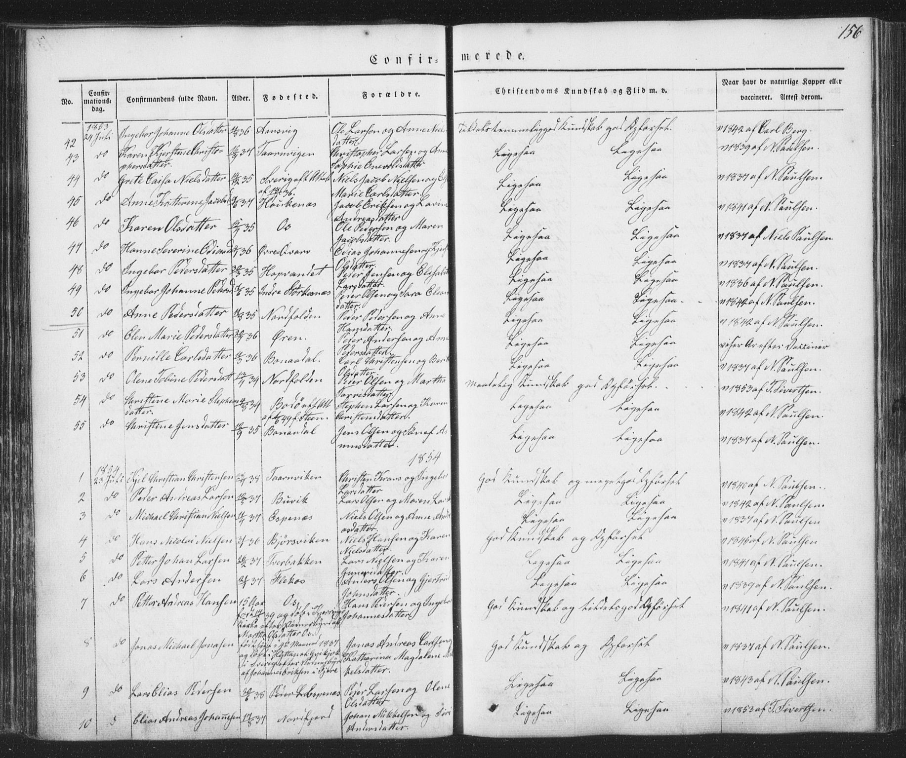 Ministerialprotokoller, klokkerbøker og fødselsregistre - Nordland, AV/SAT-A-1459/853/L0769: Parish register (official) no. 853A08, 1836-1856, p. 156