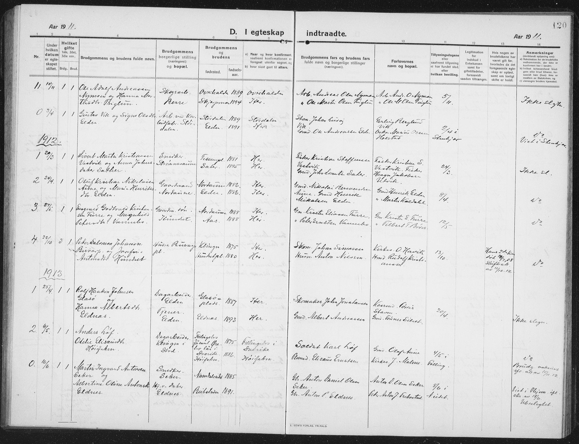 Ministerialprotokoller, klokkerbøker og fødselsregistre - Nord-Trøndelag, SAT/A-1458/742/L0413: Parish register (copy) no. 742C04, 1911-1938, p. 120