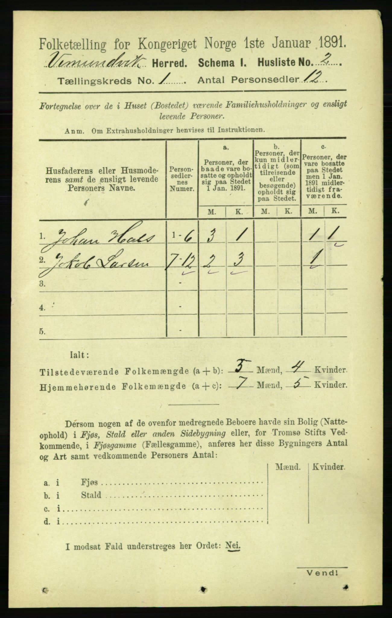 RA, 1891 census for 1745 Vemundvik, 1891, p. 14