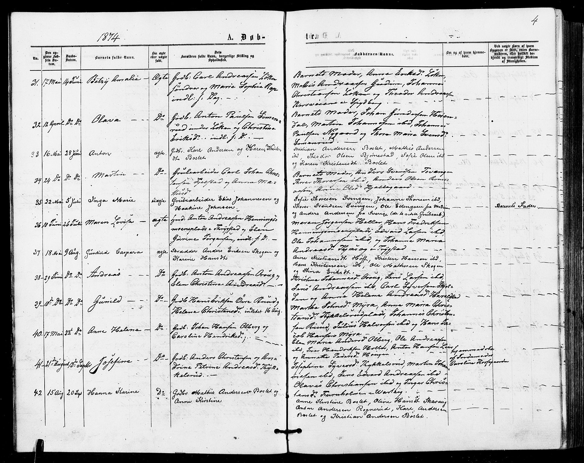 Askim prestekontor Kirkebøker, AV/SAO-A-10900/F/Fa/L0006: Parish register (official) no. 6, 1874-1881, p. 4