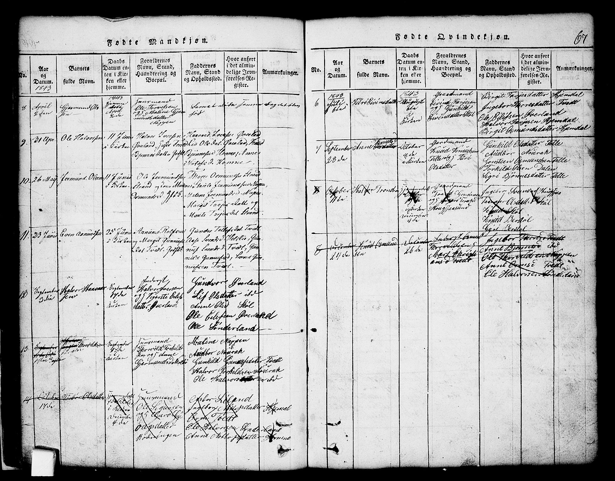 Nissedal kirkebøker, SAKO/A-288/G/Gb/L0001: Parish register (copy) no. II 1, 1814-1862, p. 67