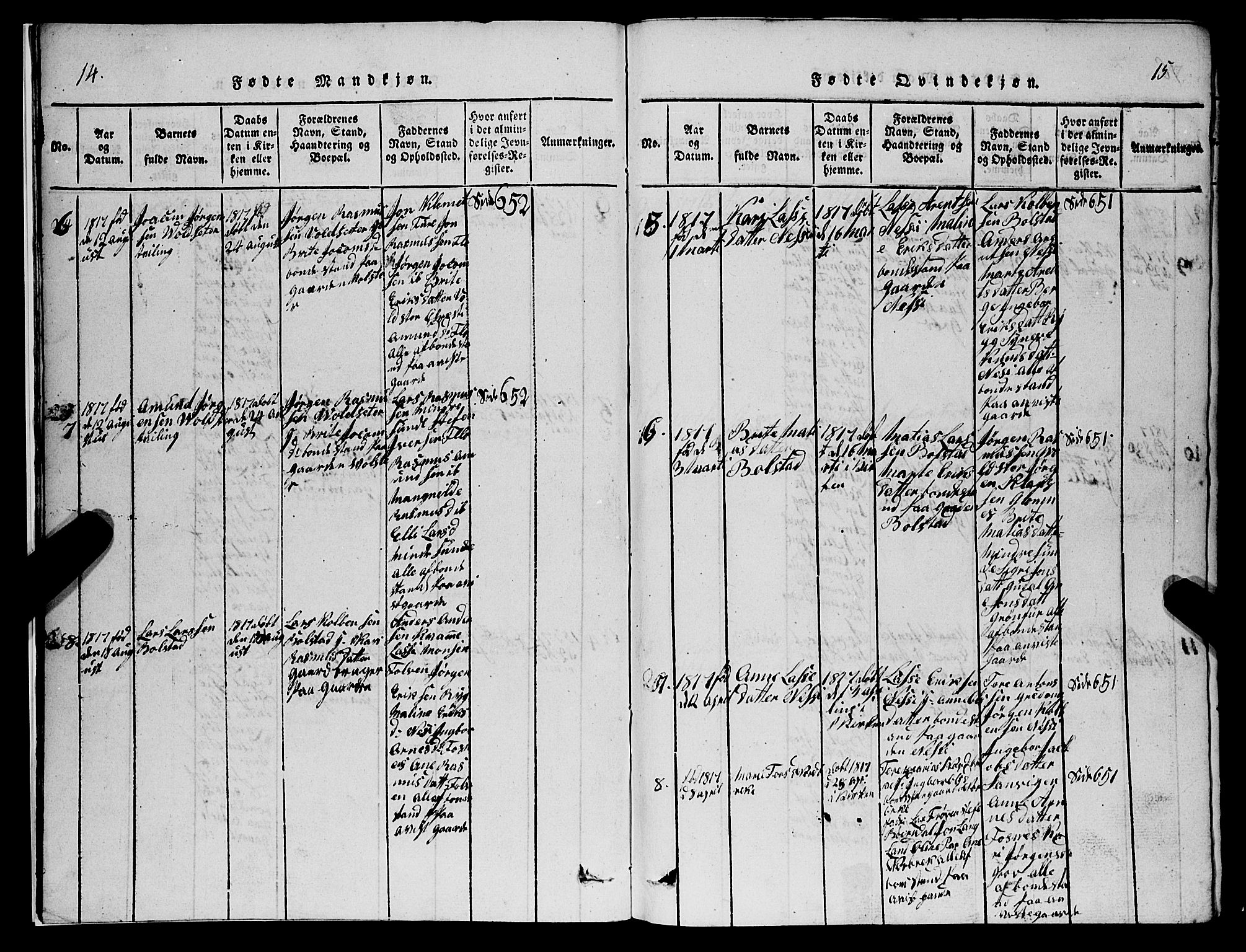 Stryn Sokneprestembete, AV/SAB-A-82501: Parish register (copy) no. C 1, 1801-1845, p. 14-15