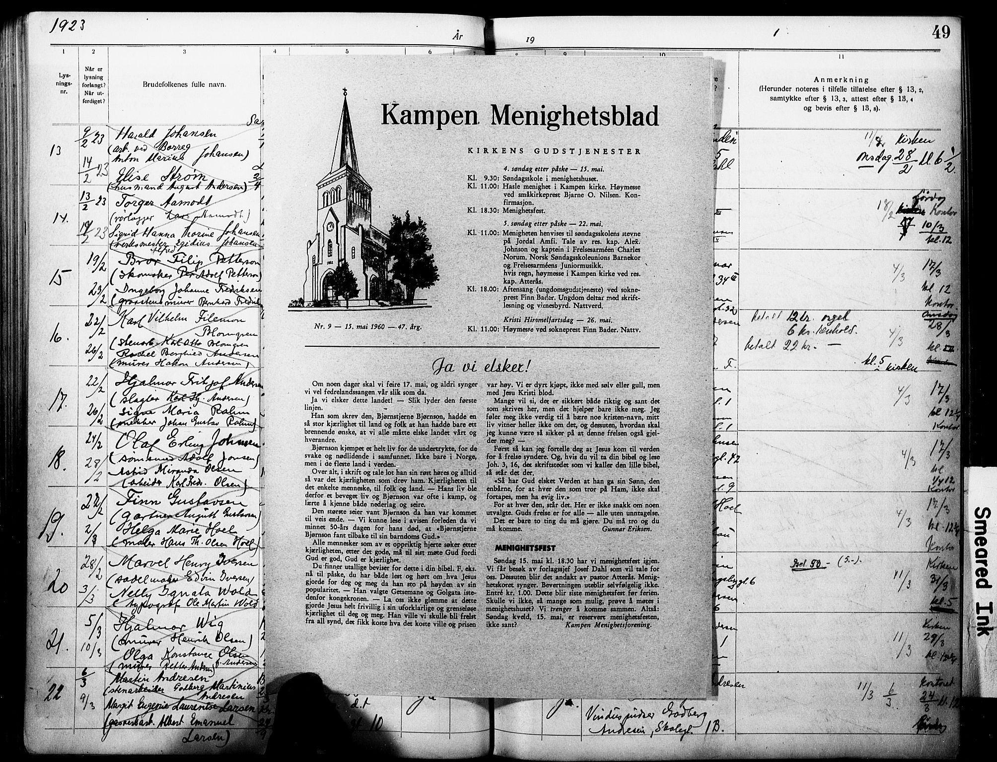 Kampen prestekontor Kirkebøker, SAO/A-10853/H/Ha/L0005: Banns register no. 5, 1920-1927