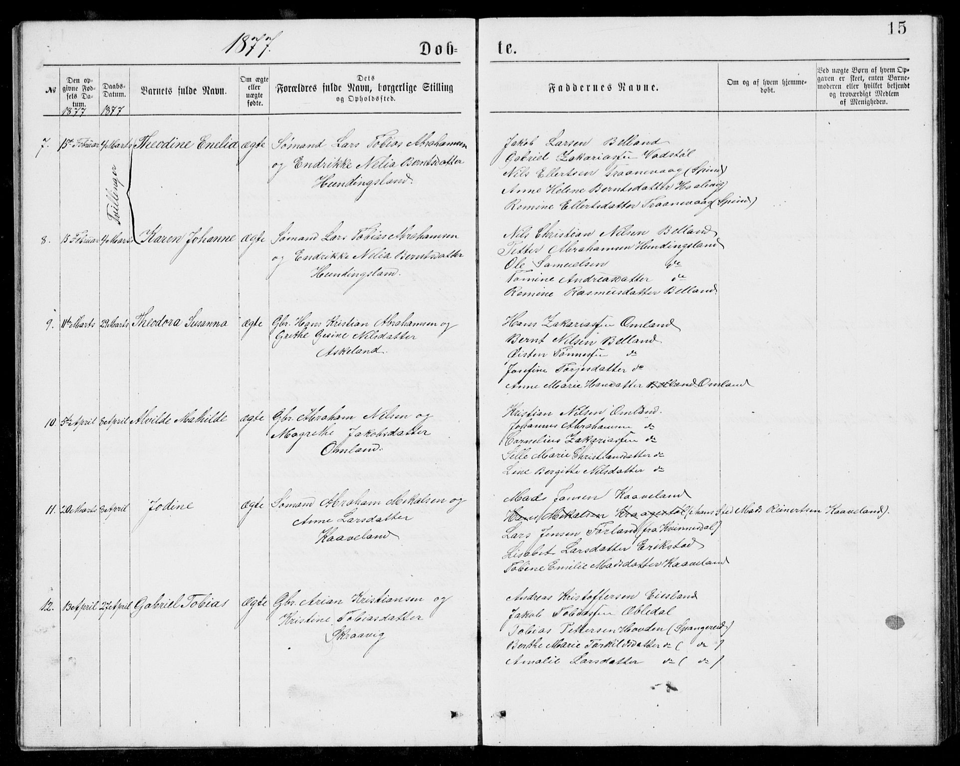 Lyngdal sokneprestkontor, AV/SAK-1111-0029/F/Fb/Fba/L0002: Parish register (copy) no. B 2, 1876-1886, p. 15