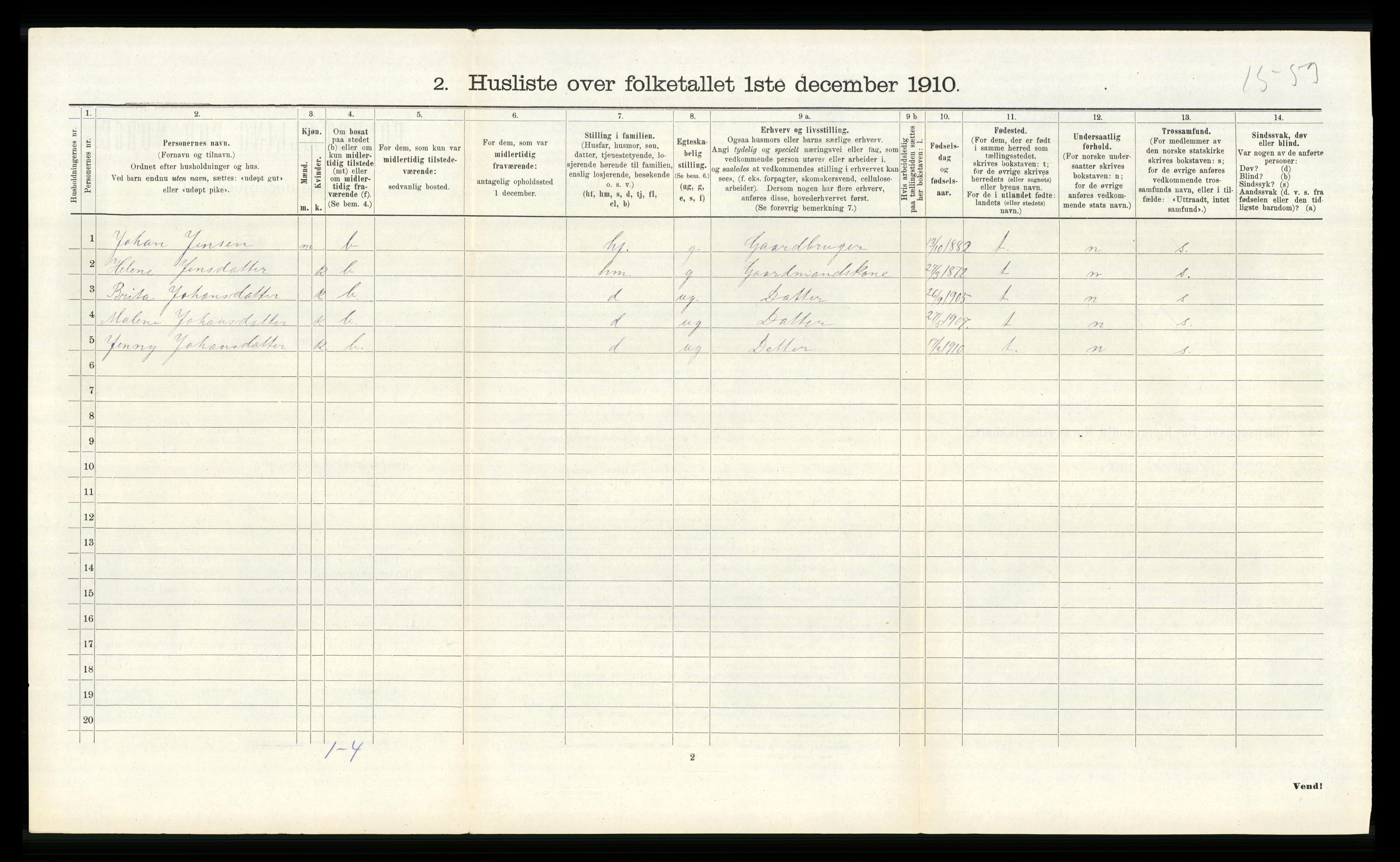 RA, 1910 census for Fitjar, 1910, p. 232
