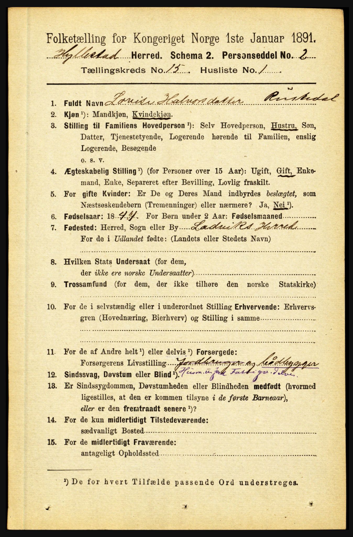 RA, 1891 census for 1413 Hyllestad, 1891, p. 2703