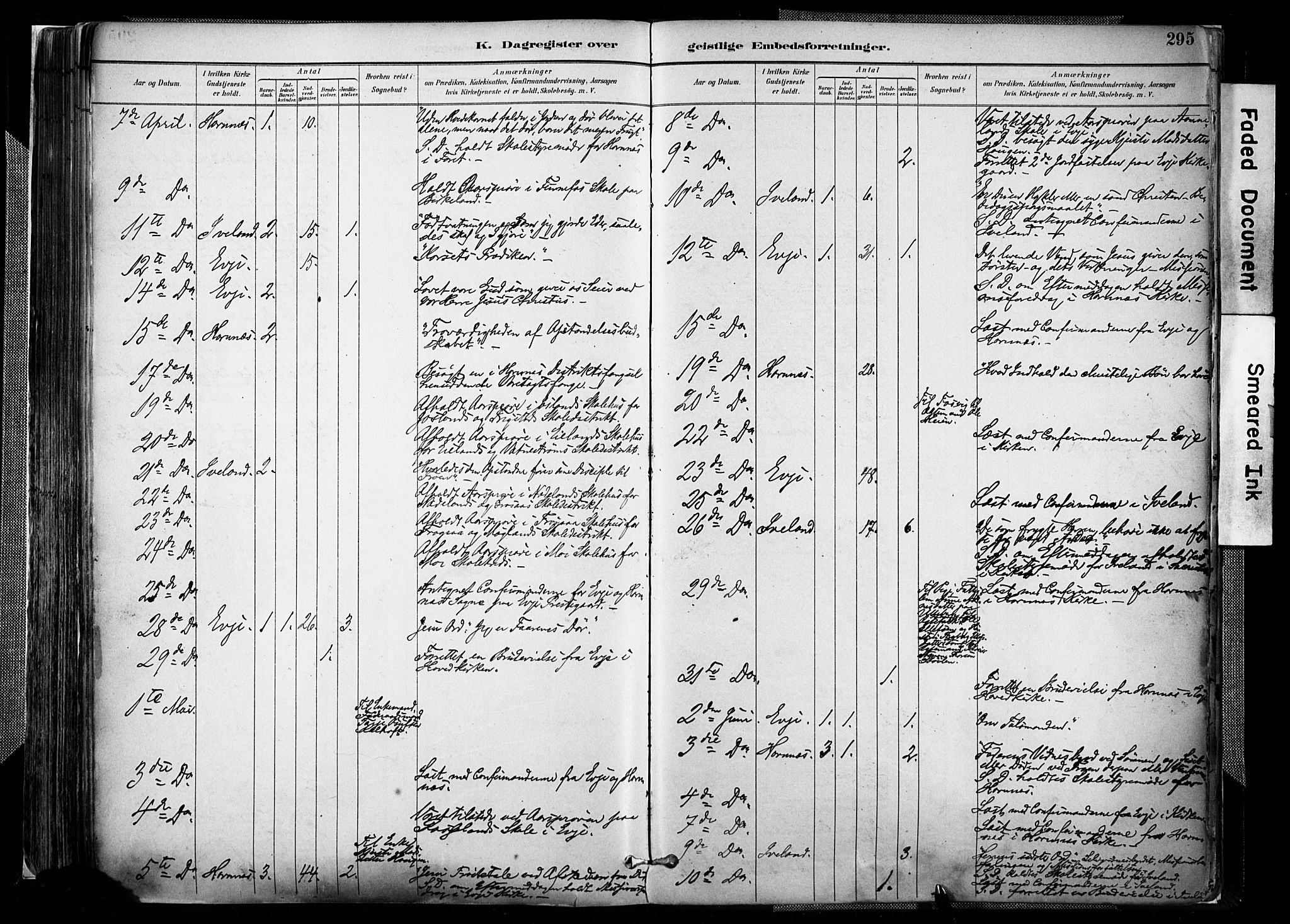 Evje sokneprestkontor, AV/SAK-1111-0008/F/Fa/Faa/L0007: Parish register (official) no. A 7, 1884-1909, p. 295