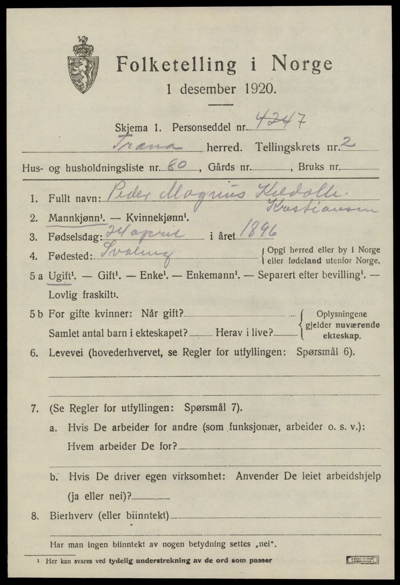 SAT, 1920 census for Træna, 1920, p. 1276