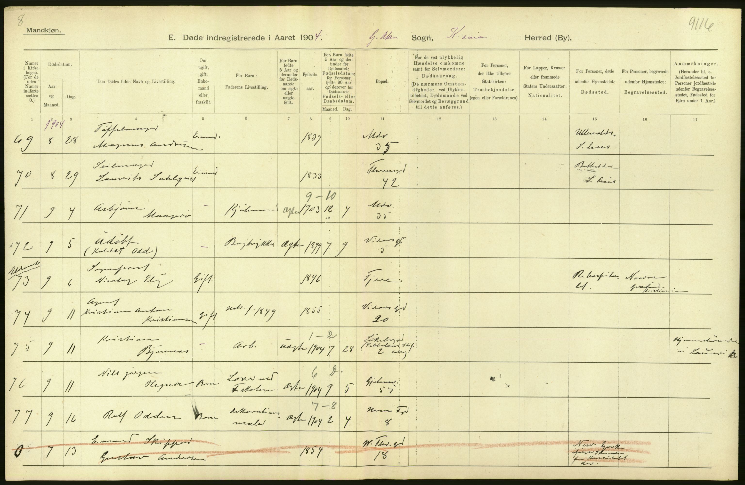 Statistisk sentralbyrå, Sosiodemografiske emner, Befolkning, AV/RA-S-2228/D/Df/Dfa/Dfab/L0004: Kristiania: Gifte, døde, 1904, p. 368