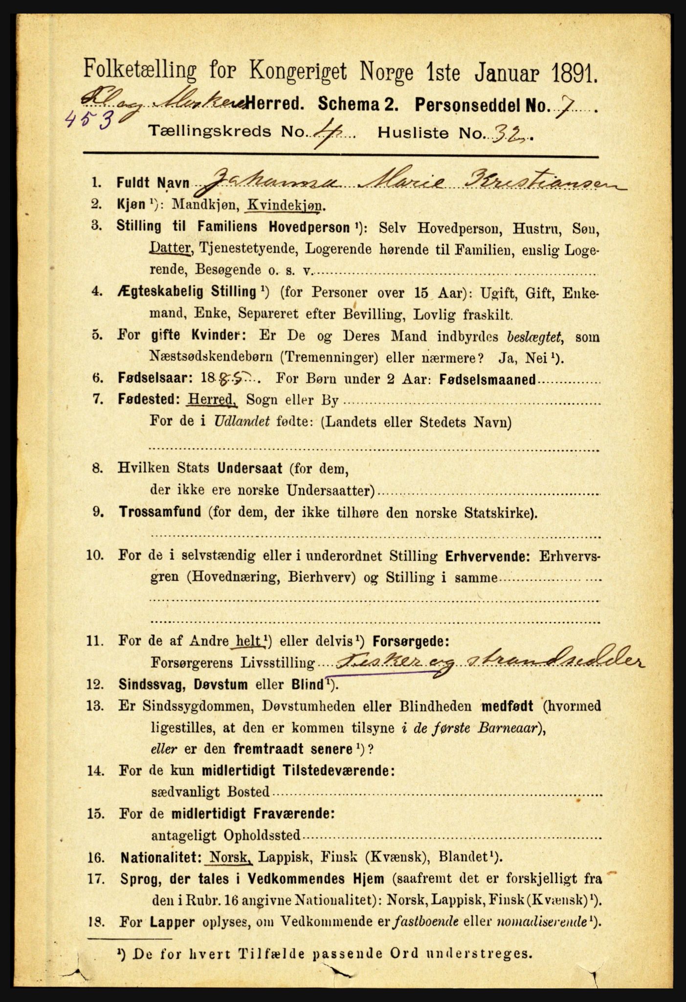 RA, 1891 census for 1859 Flakstad, 1891, p. 2121