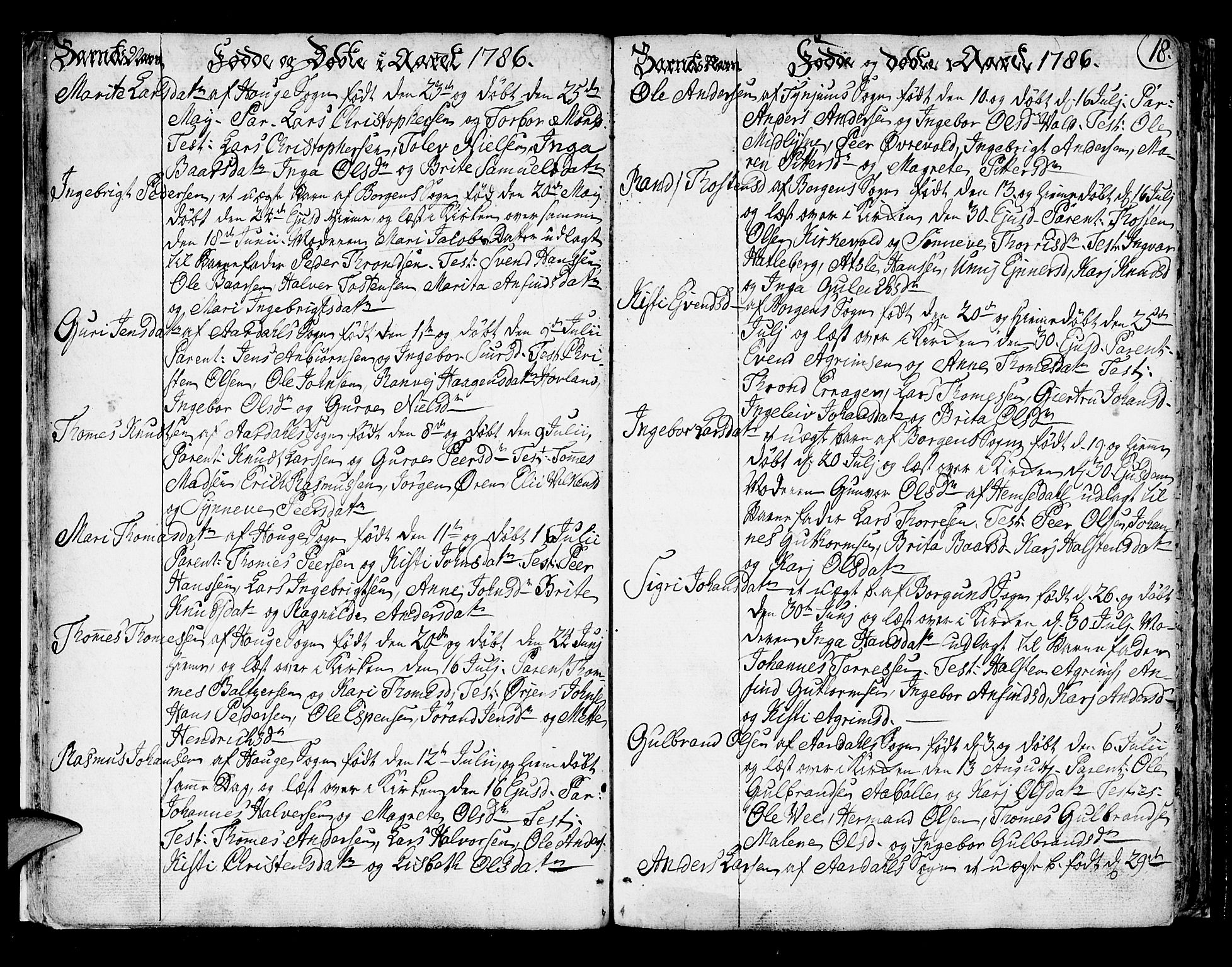 Lærdal sokneprestembete, SAB/A-81201: Parish register (official) no. A 3, 1783-1804, p. 18