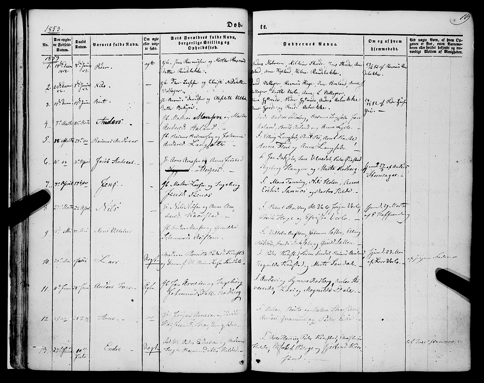 Innvik sokneprestembete, AV/SAB-A-80501: Parish register (official) no. A 5, 1847-1865, p. 19