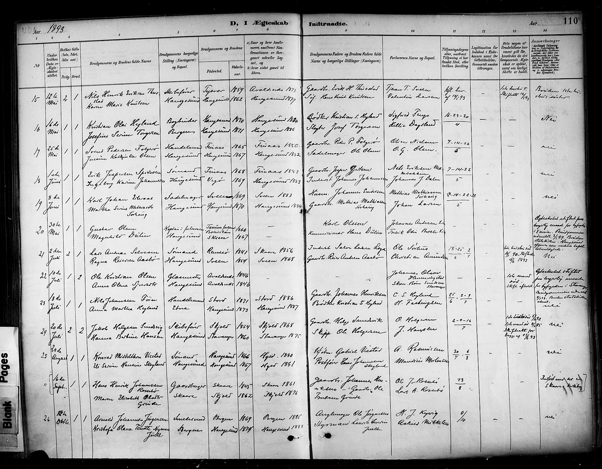 Haugesund sokneprestkontor, SAST/A -101863/H/Ha/Haa/L0005: Parish register (official) no. A 5, 1891-1903, p. 110