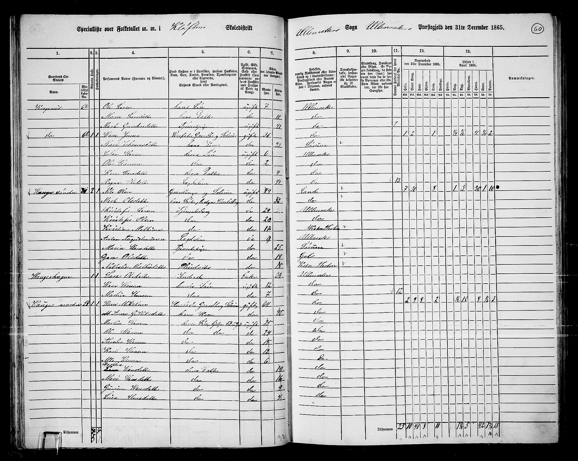 RA, 1865 census for Ullensaker, 1865, p. 53