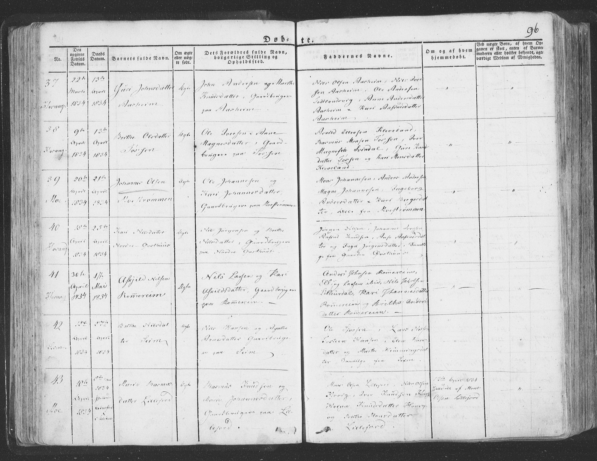 Hosanger sokneprestembete, AV/SAB-A-75801/H/Haa: Parish register (official) no. A 6, 1824-1835, p. 96