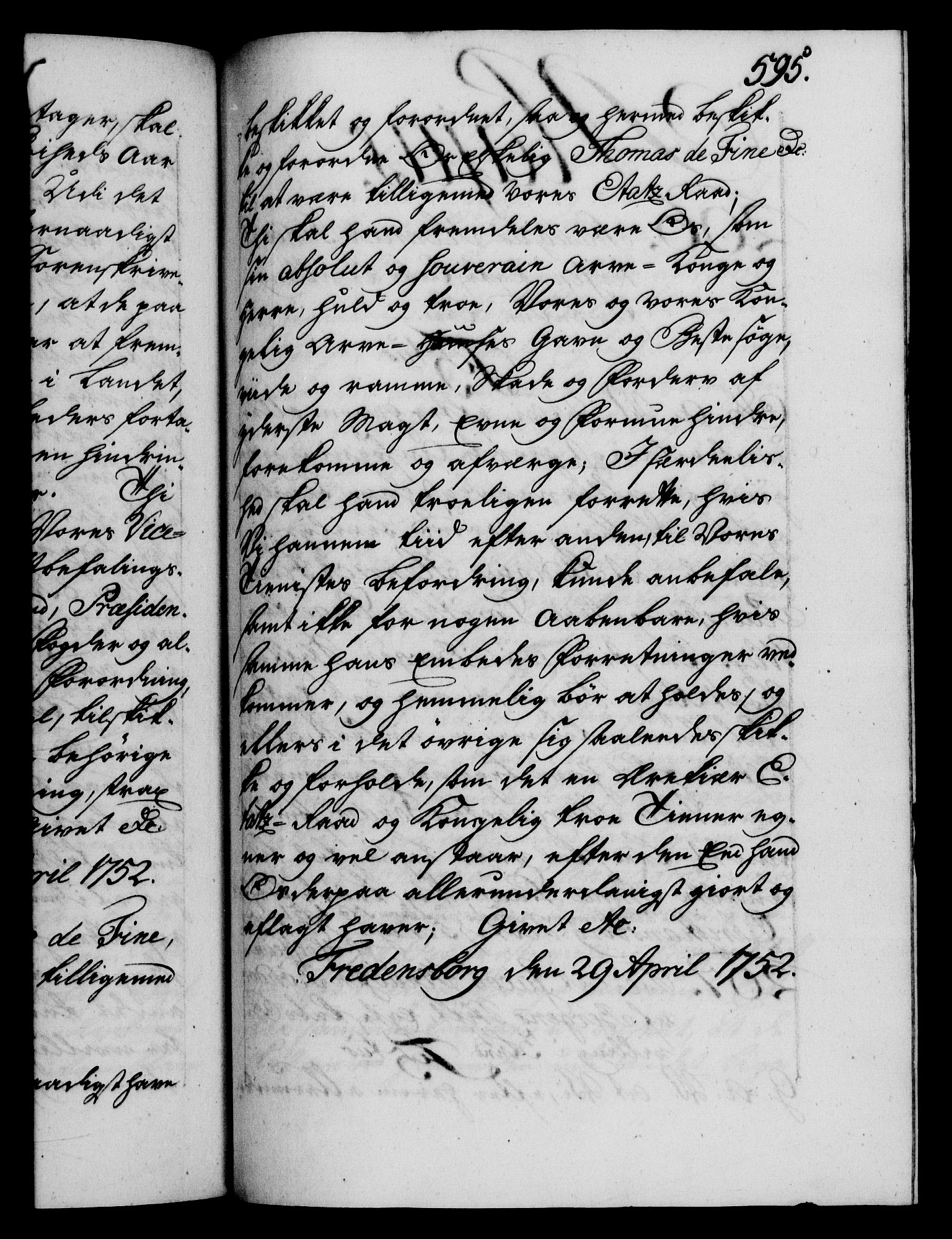 Danske Kanselli 1572-1799, RA/EA-3023/F/Fc/Fca/Fcaa/L0037: Norske registre, 1751-1752, p. 595a