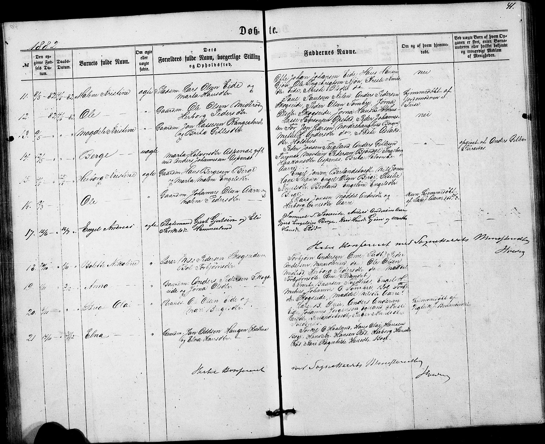 Fusa sokneprestembete, SAB/A-75401/H/Hab: Parish register (copy) no. B 1, 1861-1896, p. 41