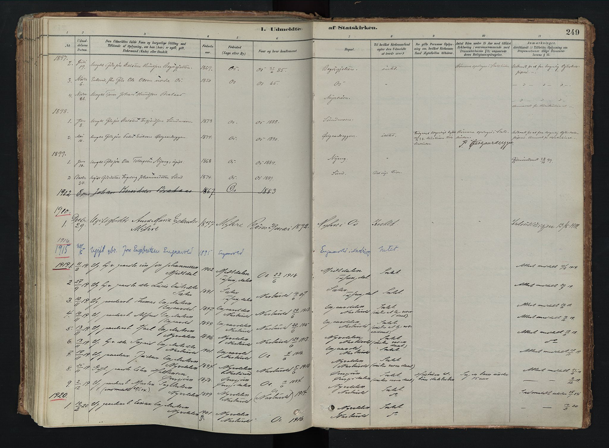 Tolga prestekontor, SAH/PREST-062/K/L0008: Parish register (official) no. 8, 1877-1910, p. 249