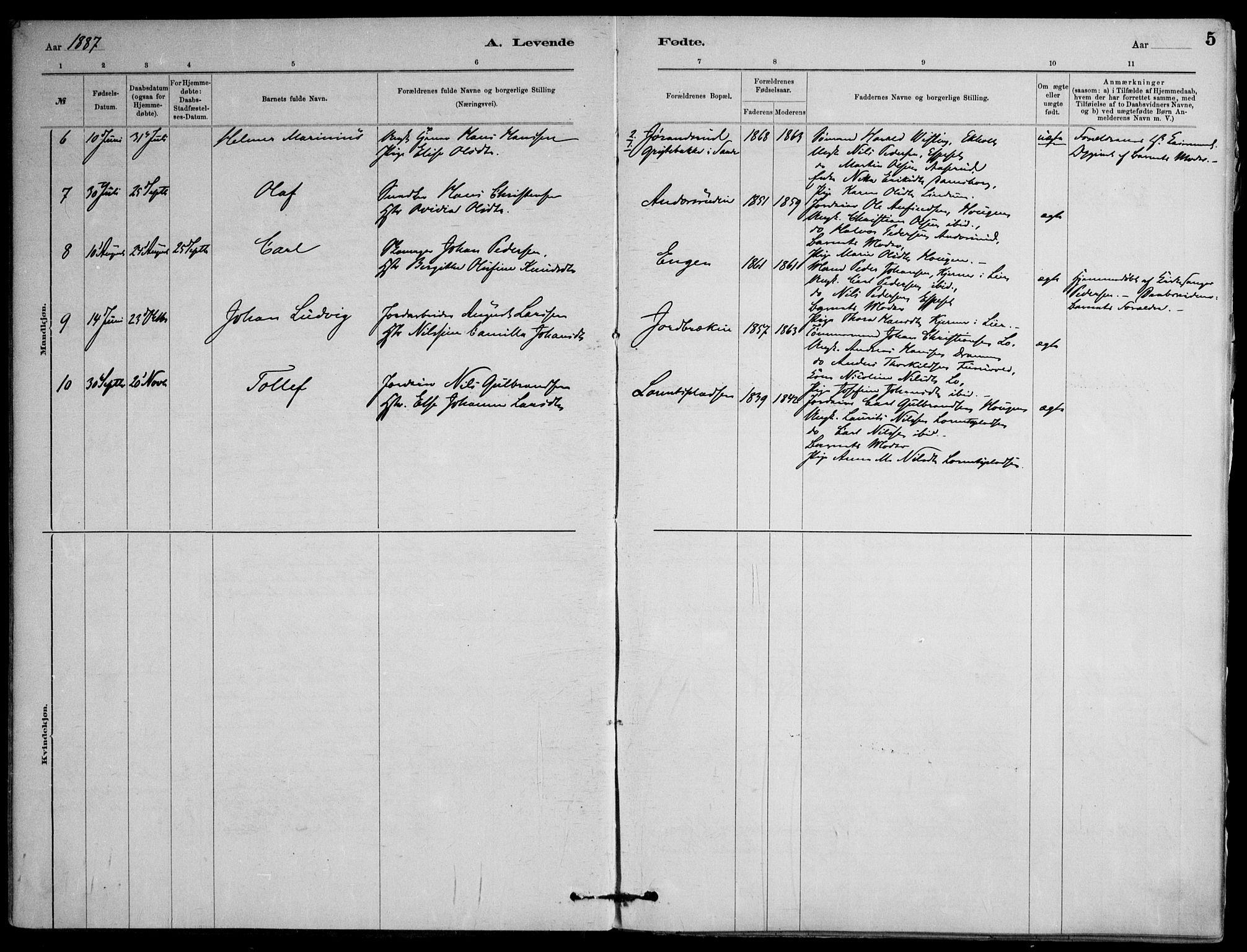 Skoger kirkebøker, AV/SAKO-A-59/F/Fb/L0001: Parish register (official) no. II 1, 1885-1913, p. 5